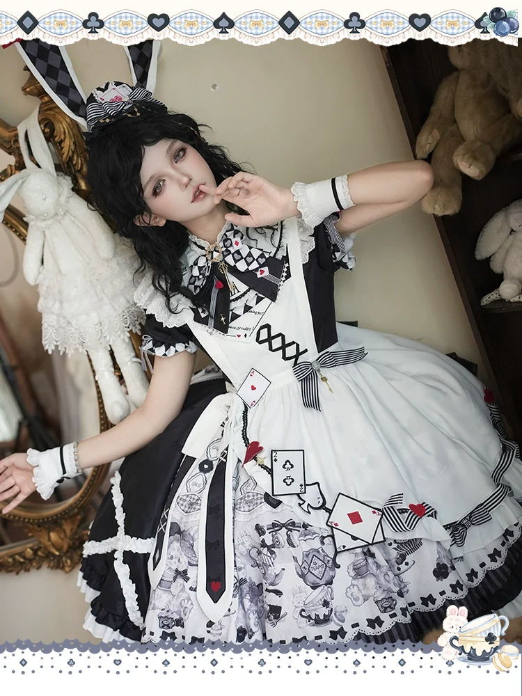 Alice - Kawaii Lolita OP Dress, Rabbit & Playing Card Motifs - Image 27