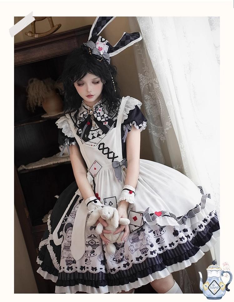 Alice - Kawaii Lolita OP Dress, Rabbit & Playing Card Motifs - Image 29