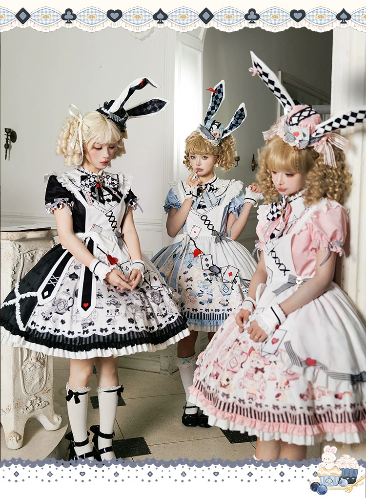 Alice - Kawaii Lolita OP Dress, Rabbit & Playing Card Motifs - Image 3