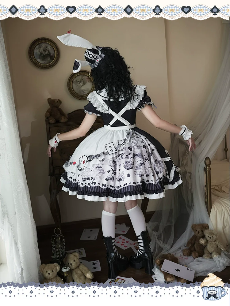 Alice - Kawaii Lolita OP Dress, Rabbit & Playing Card Motifs - Image 8