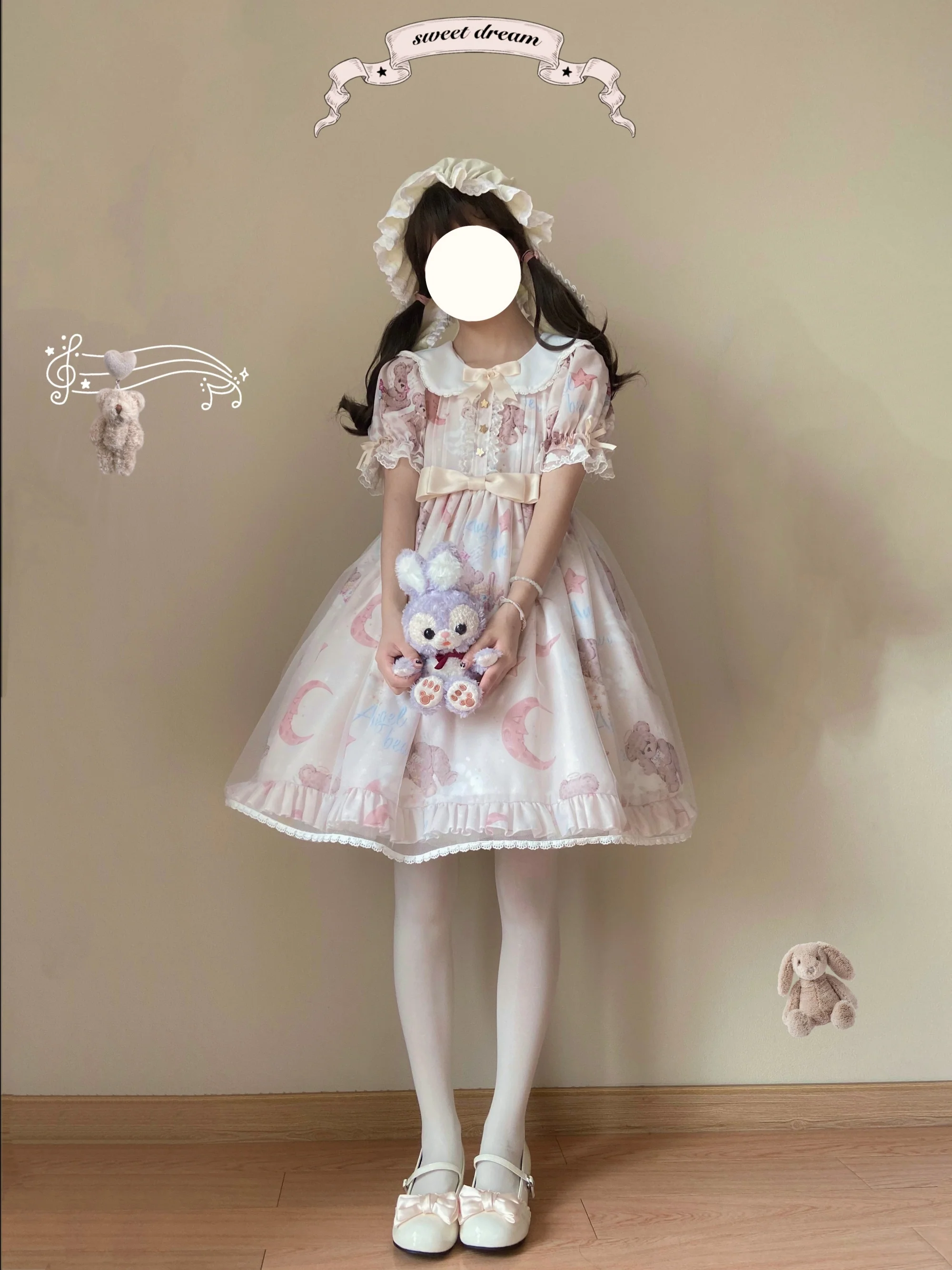 Starry Wish Bear 2.0 - Kawaii Lolita OP Dress with Short Puffy Sleeves - Image 12