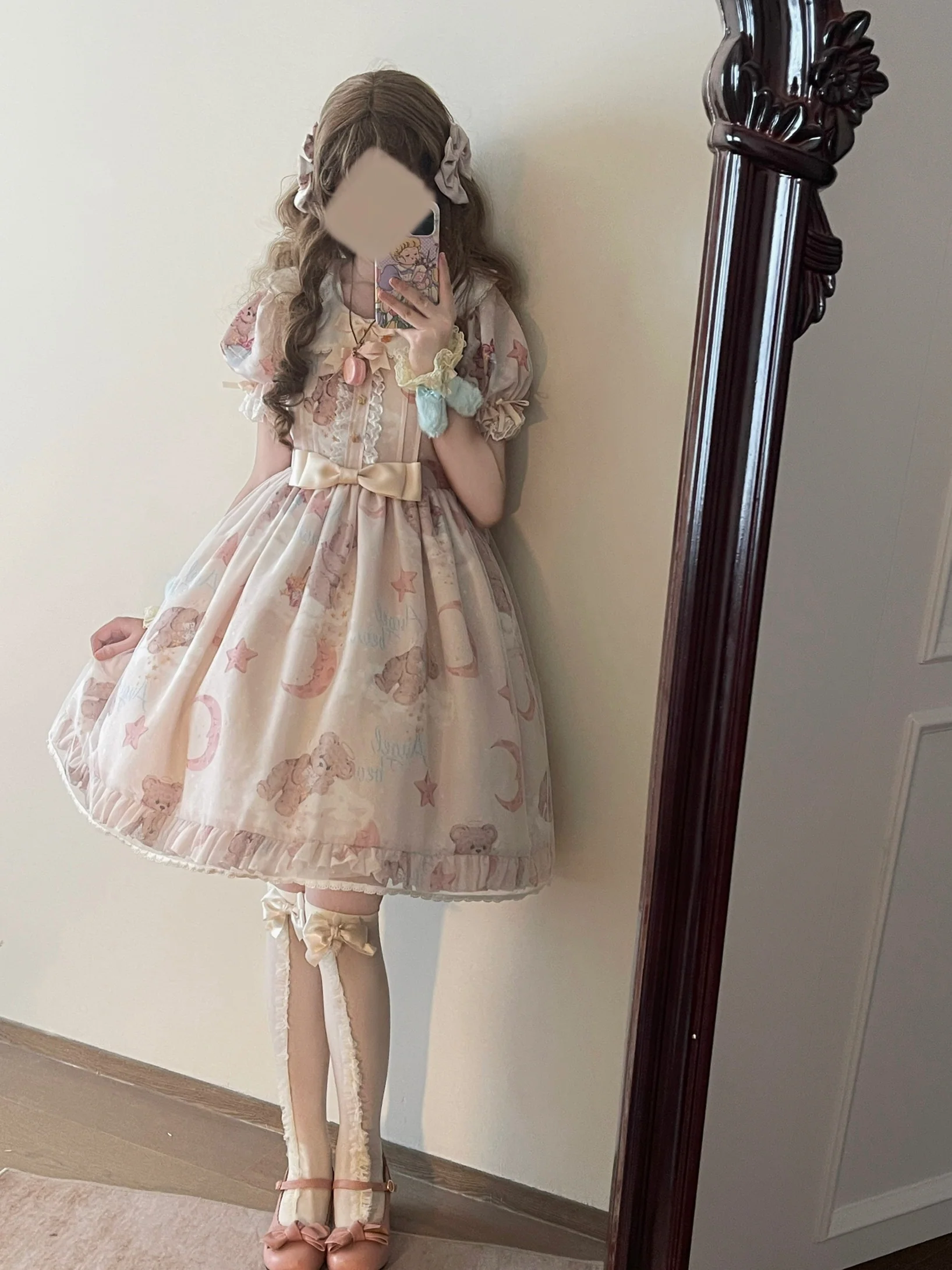 Starry Wish Bear 2.0 - Kawaii Lolita OP Dress with Short Puffy Sleeves - Image 13