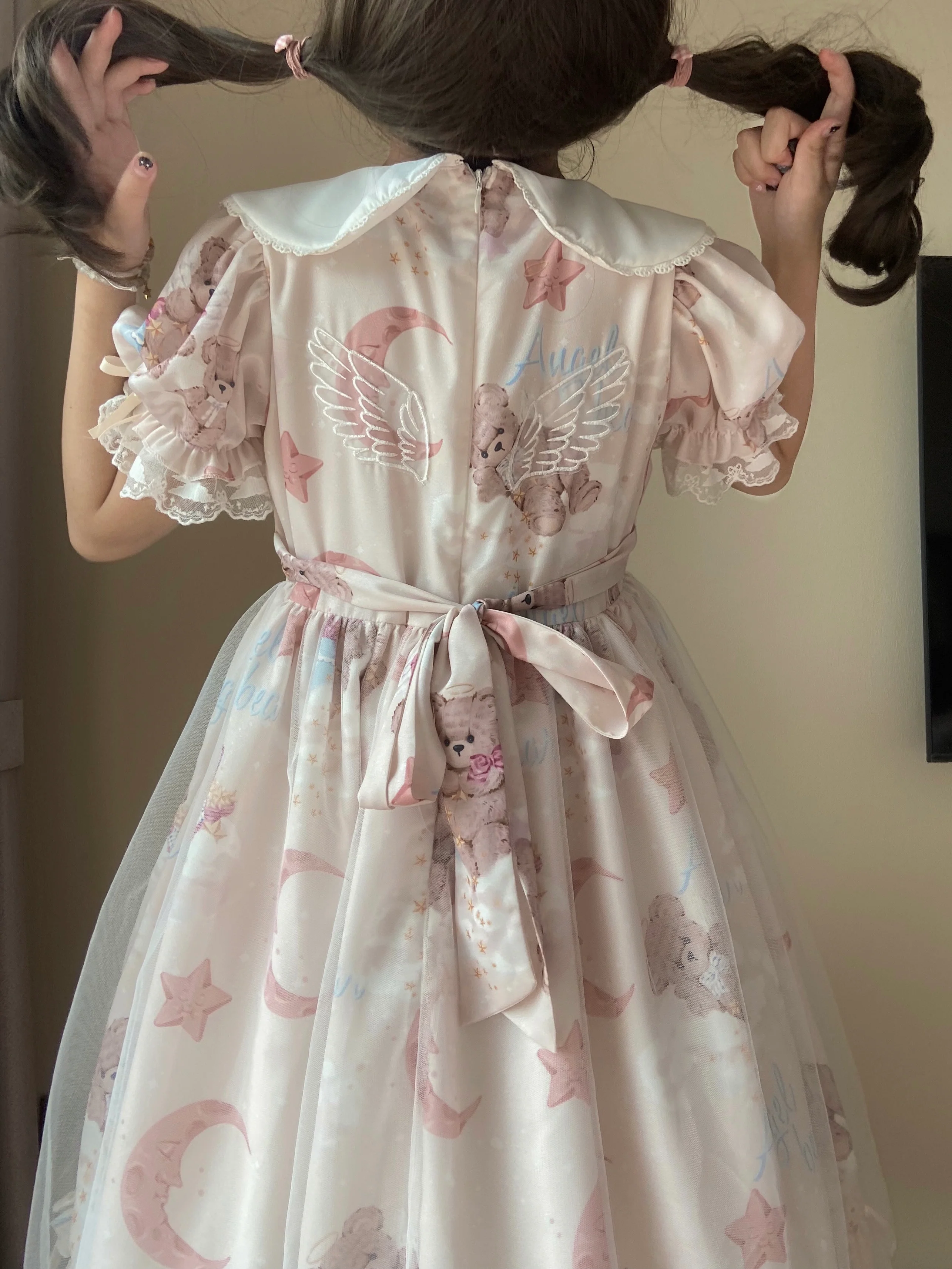 Starry Wish Bear 2.0 - Kawaii Lolita OP Dress with Short Puffy Sleeves - Image 14