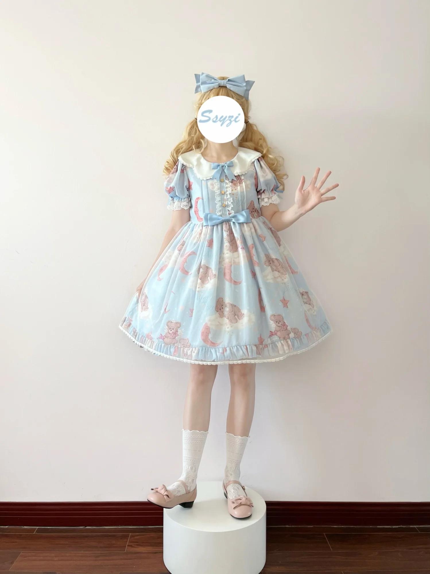 Starry Wish Bear 2.0 - Kawaii Lolita OP Dress with Short Puffy Sleeves - Image 17