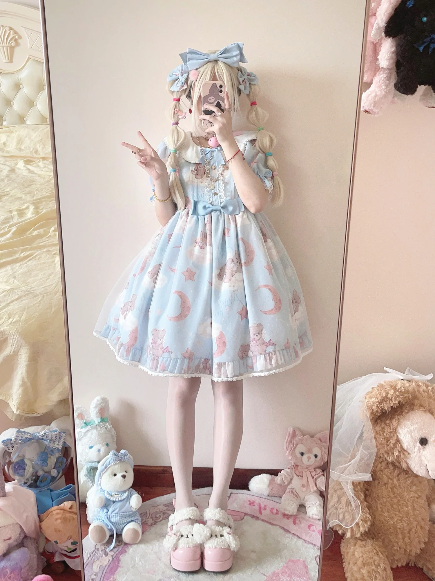 Starry Wish Bear 2.0 - Kawaii Lolita OP Dress with Short Puffy Sleeves - Image 18