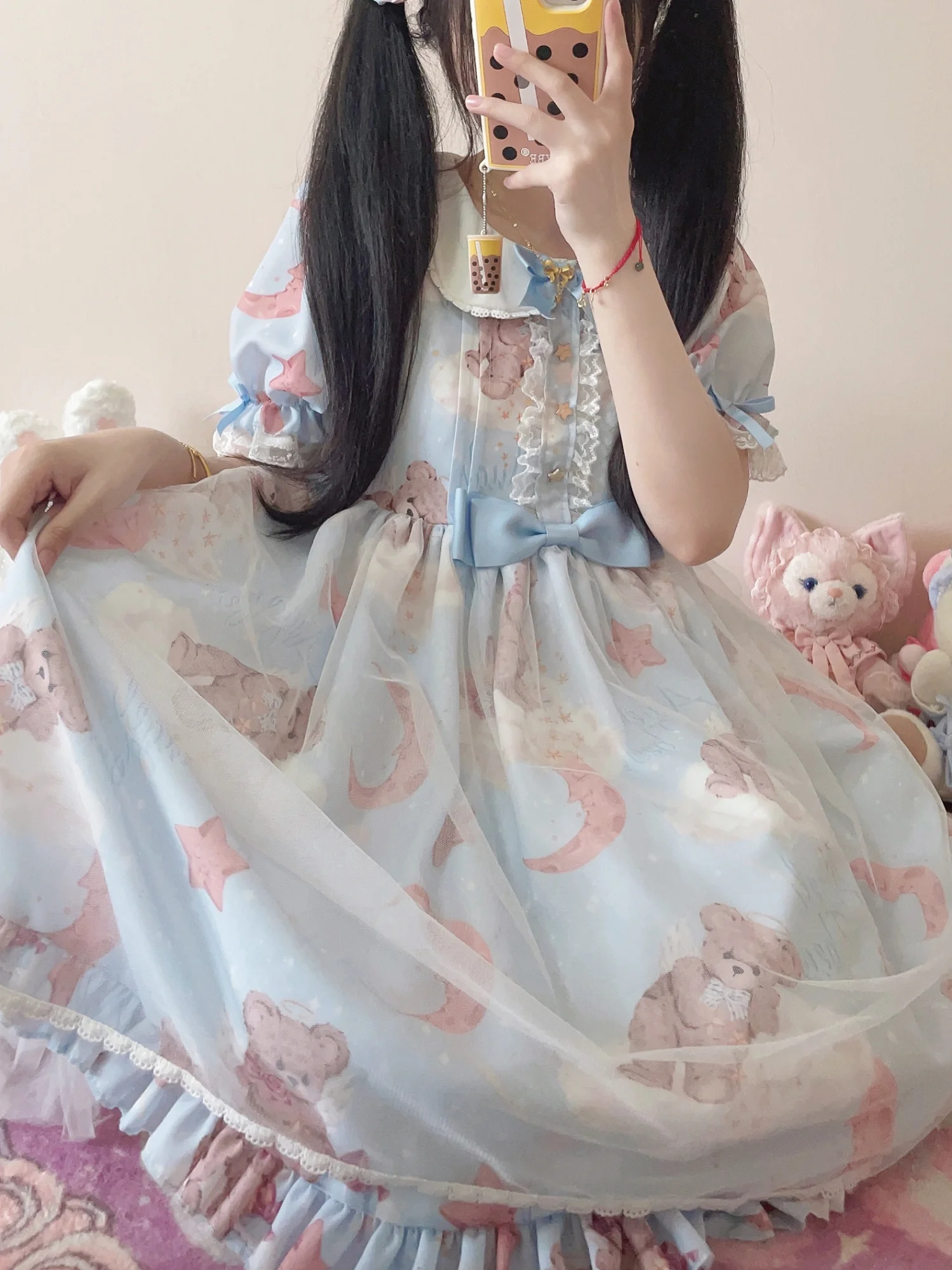 Starry Wish Bear 2.0 - Kawaii Lolita OP Dress with Short Puffy Sleeves - Image 20