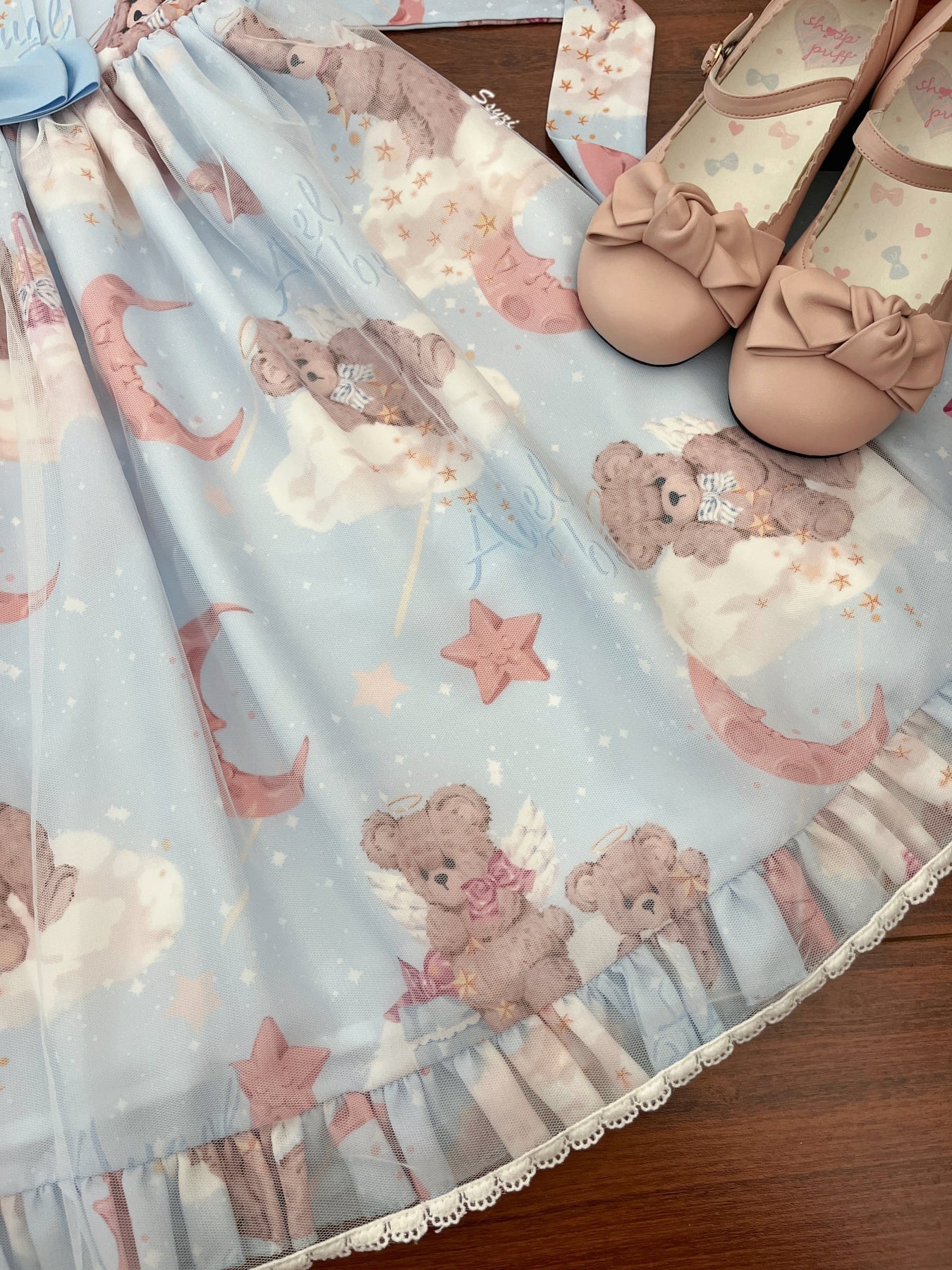 Starry Wish Bear 2.0 - Kawaii Lolita OP Dress with Short Puffy Sleeves - Image 21