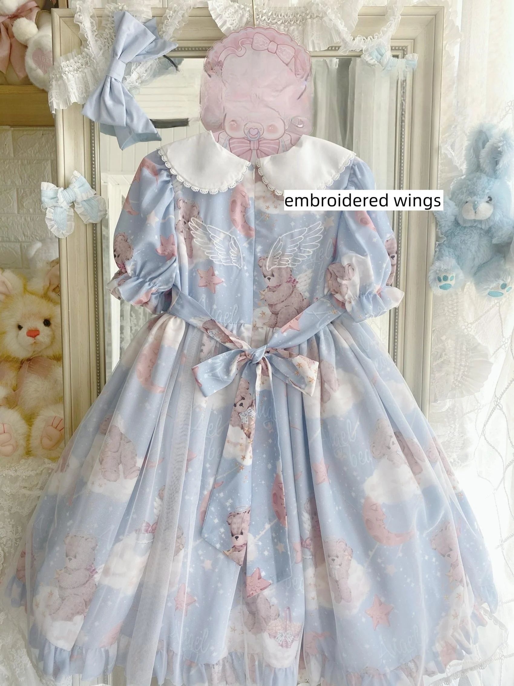 Starry Wish Bear 2.0 - Kawaii Lolita OP Dress with Short Puffy Sleeves - Image 24