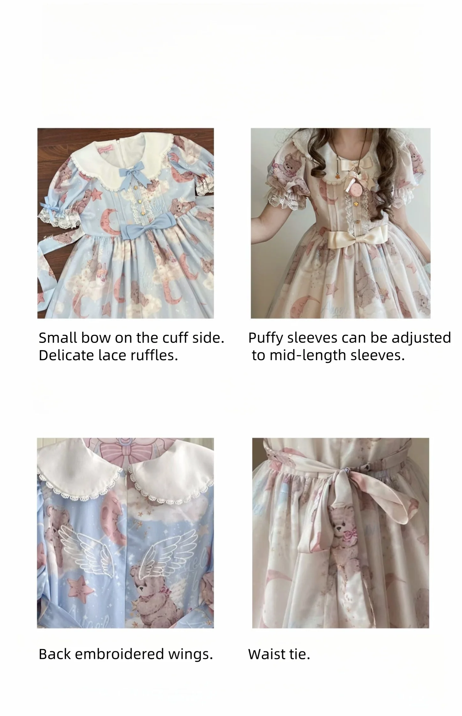 Starry Wish Bear 2.0 - Kawaii Lolita OP Dress with Short Puffy Sleeves - Image 25