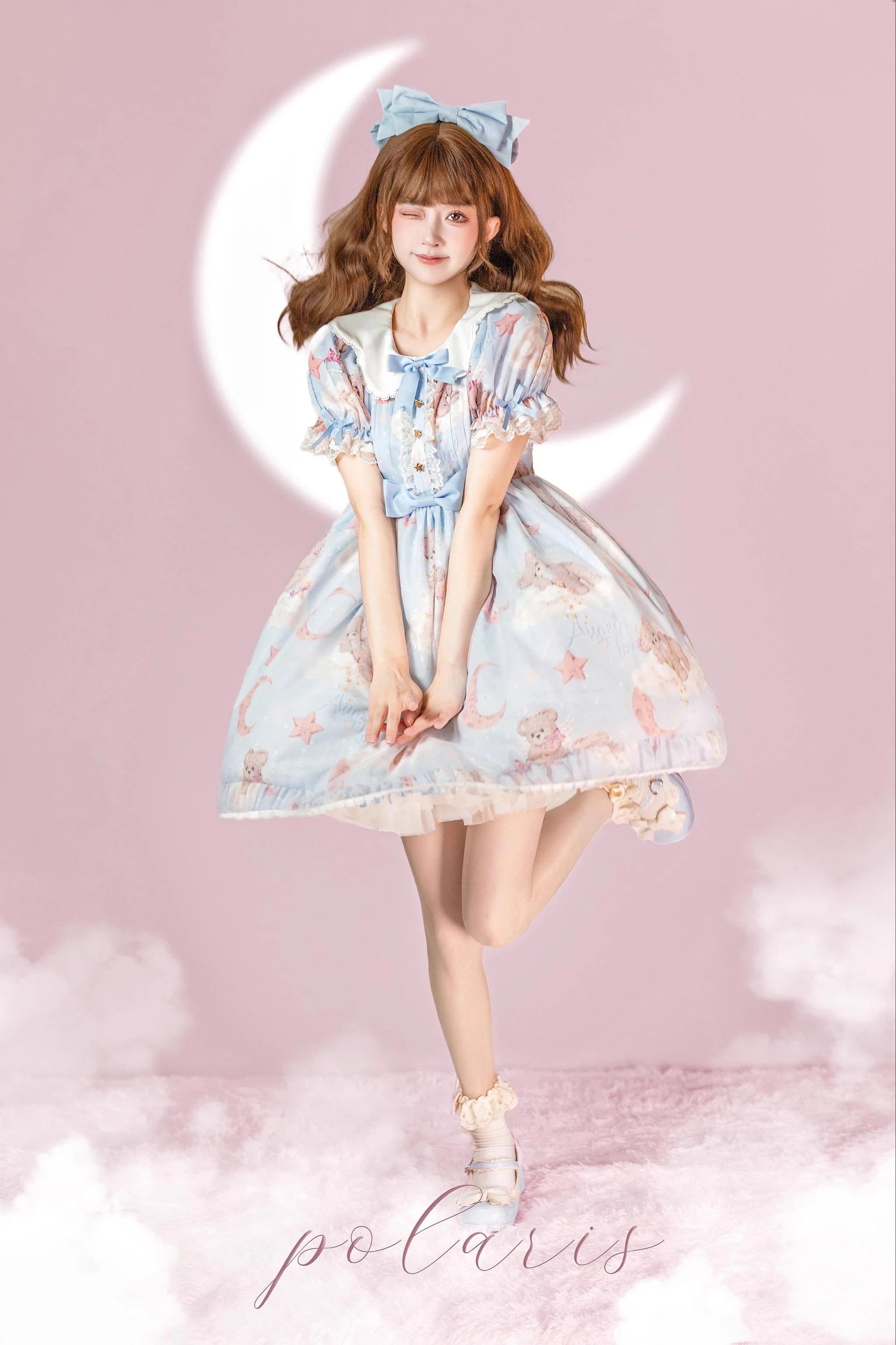 Starry Wish Bear 2.0 - Kawaii Lolita OP Dress with Short Puffy Sleeves - Image 3