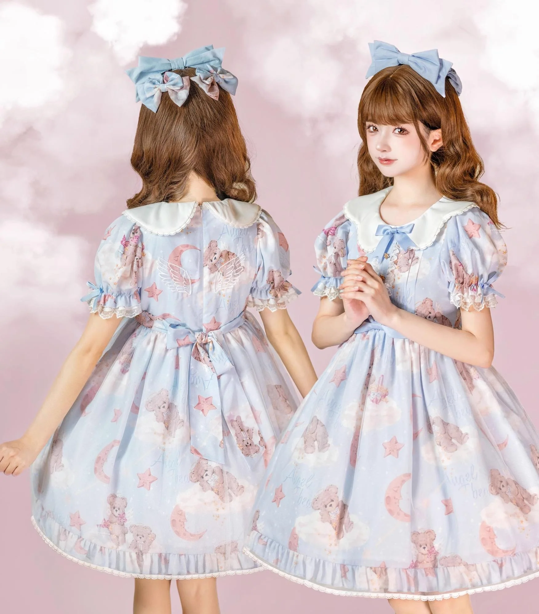 Starry Wish Bear 2.0 - Kawaii Lolita OP Dress with Short Puffy Sleeves - Image 5