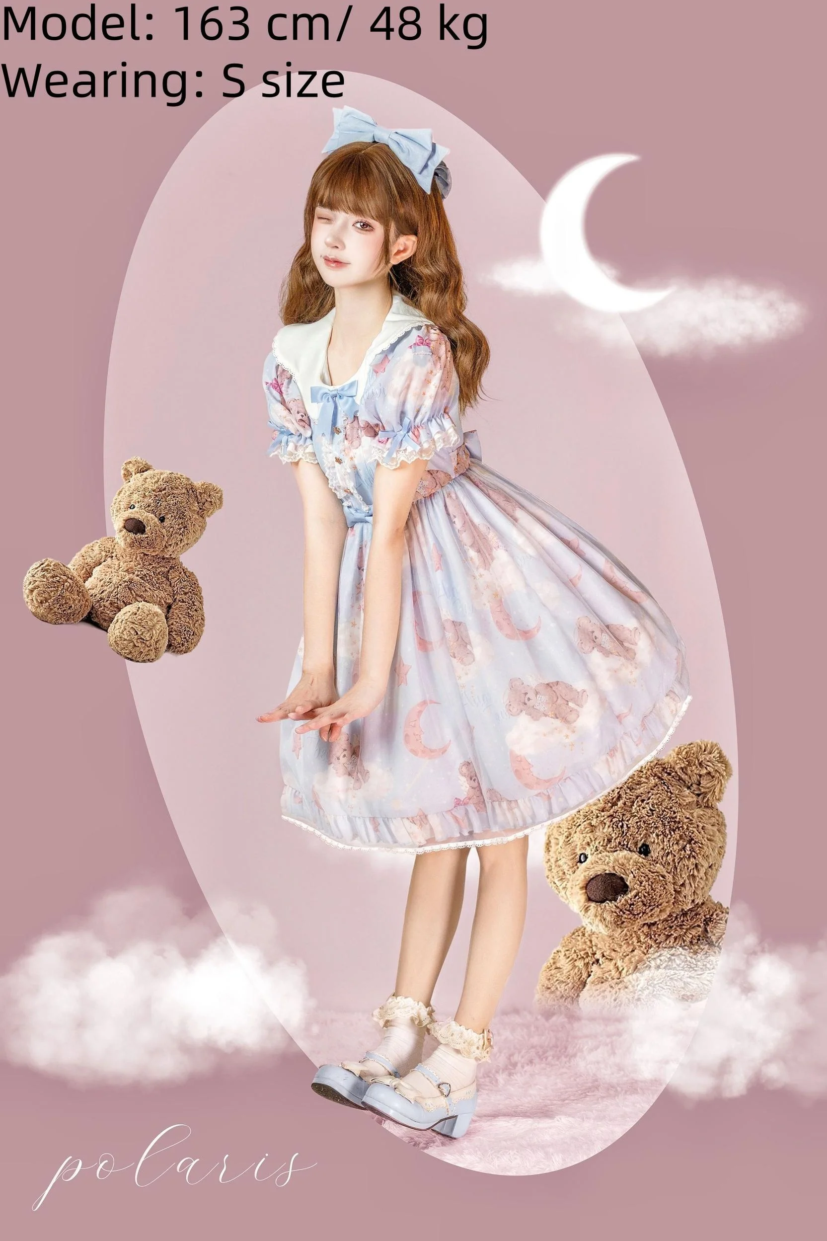 Starry Wish Bear 2.0 - Kawaii Lolita OP Dress with Short Puffy Sleeves - Image 6