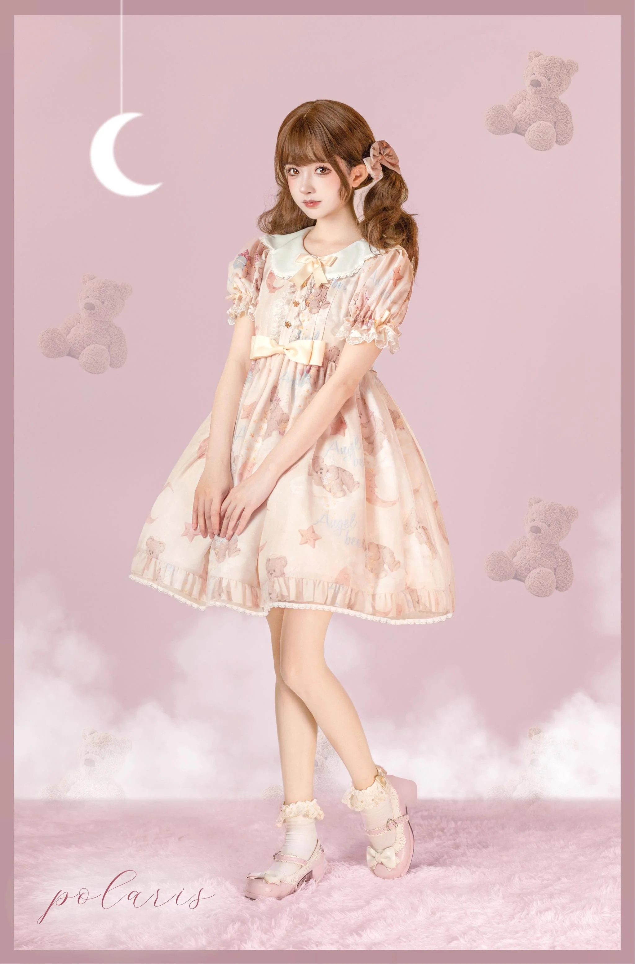 Starry Wish Bear 2.0 - Kawaii Lolita OP Dress with Short Puffy Sleeves - Image 8