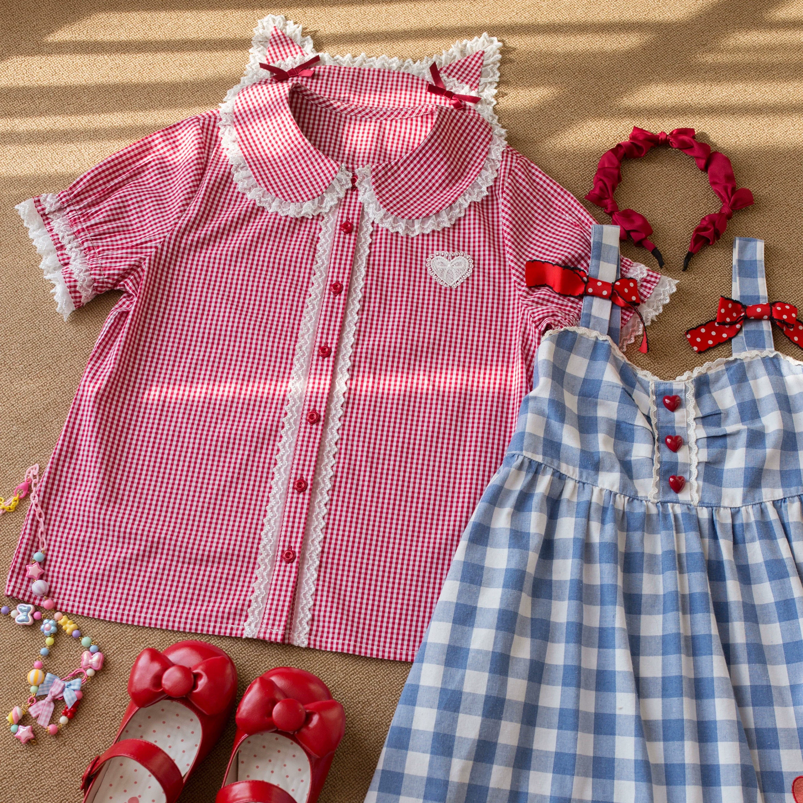 Kawaii Lolita Plaid Blouse With Cat Ear Peter Pan Collar - Image 3