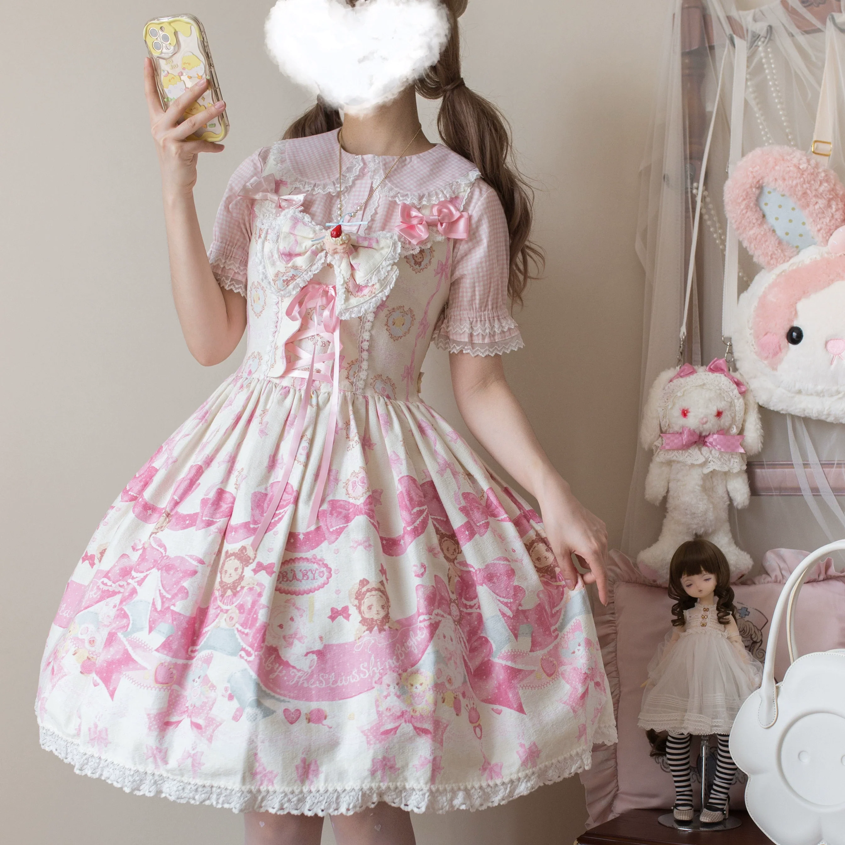 Kawaii Lolita Plaid Blouse With Cat Ear Peter Pan Collar - Image 8