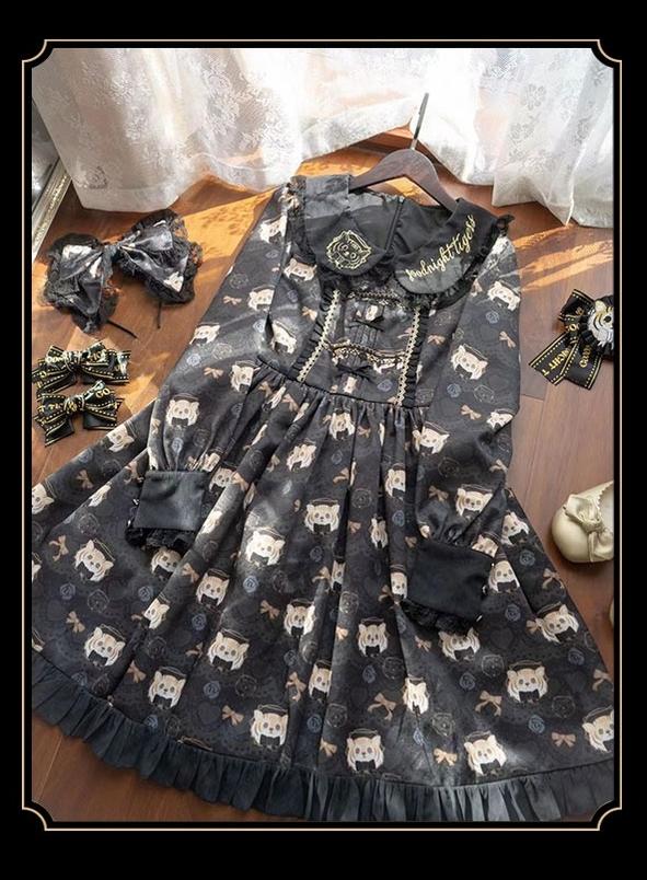 Good NIght Cats - Tiger in Autumn - Kawaii Lolita Printed OP Dress Set - Image 15