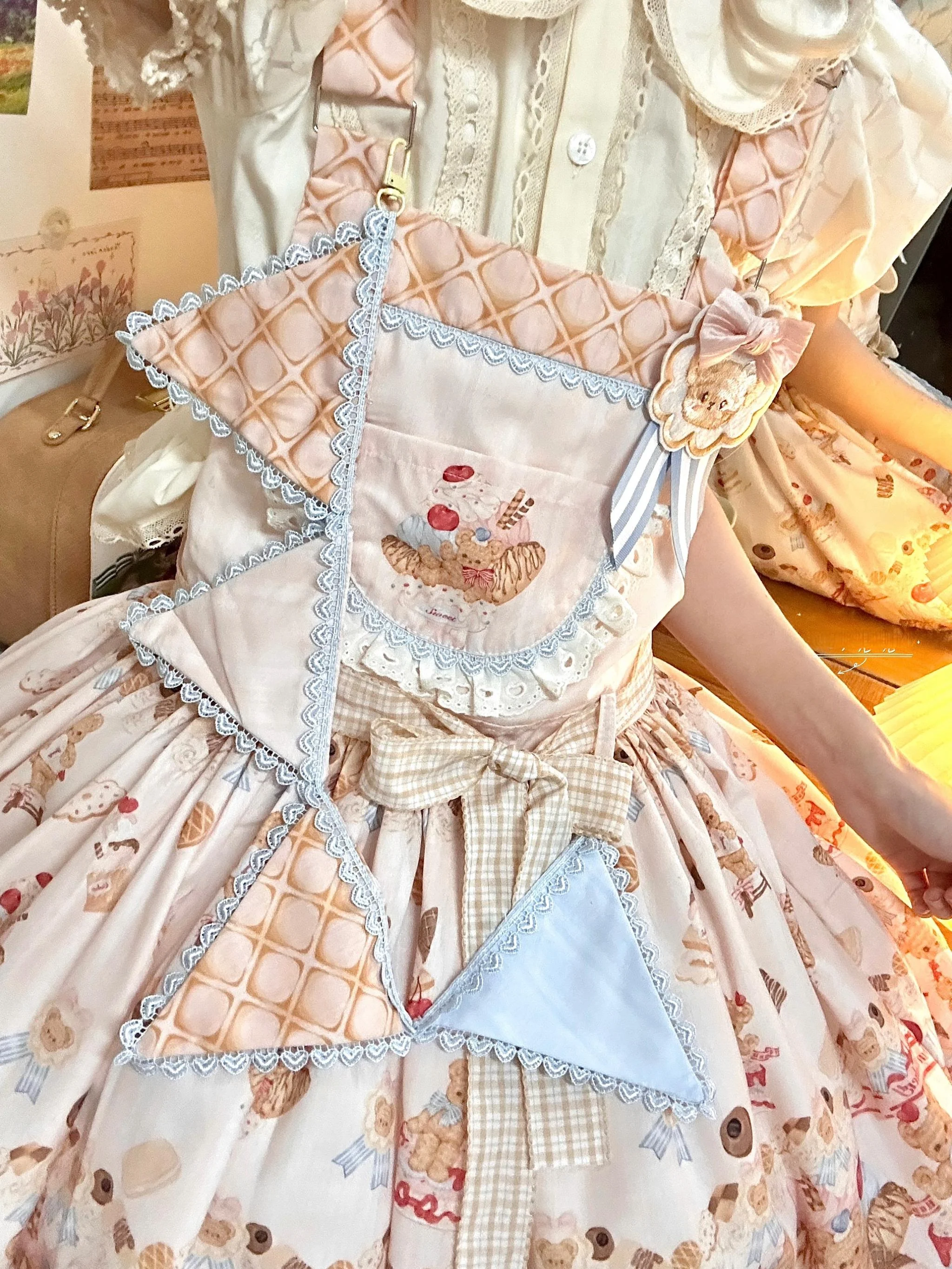 Little Bear Bonny - Kawaii Lolita Salopette, Bear & Dessert Print - Image 17