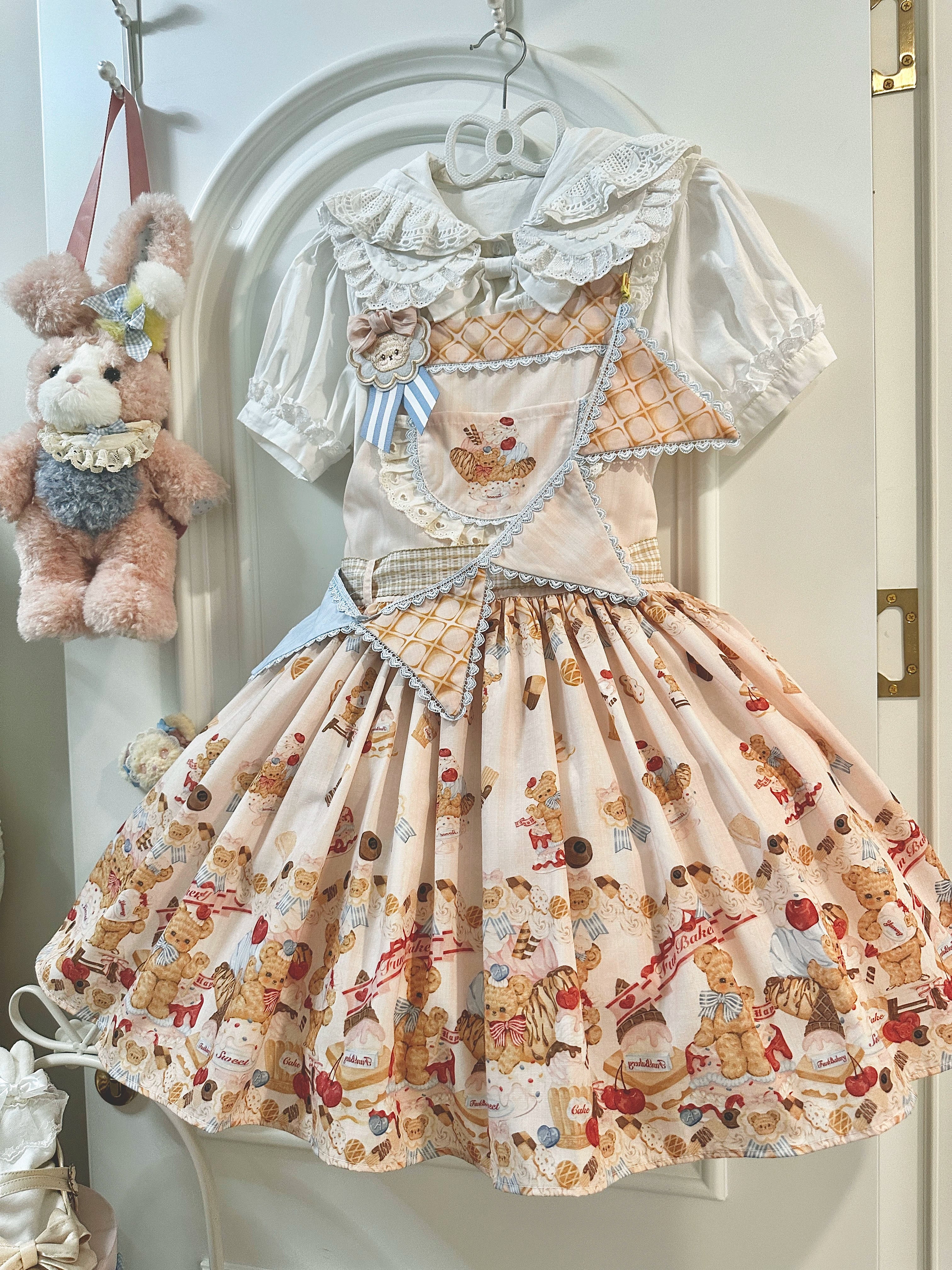 Little Bear Bonny - Kawaii Lolita Salopette, Bear & Dessert Print - Image 18