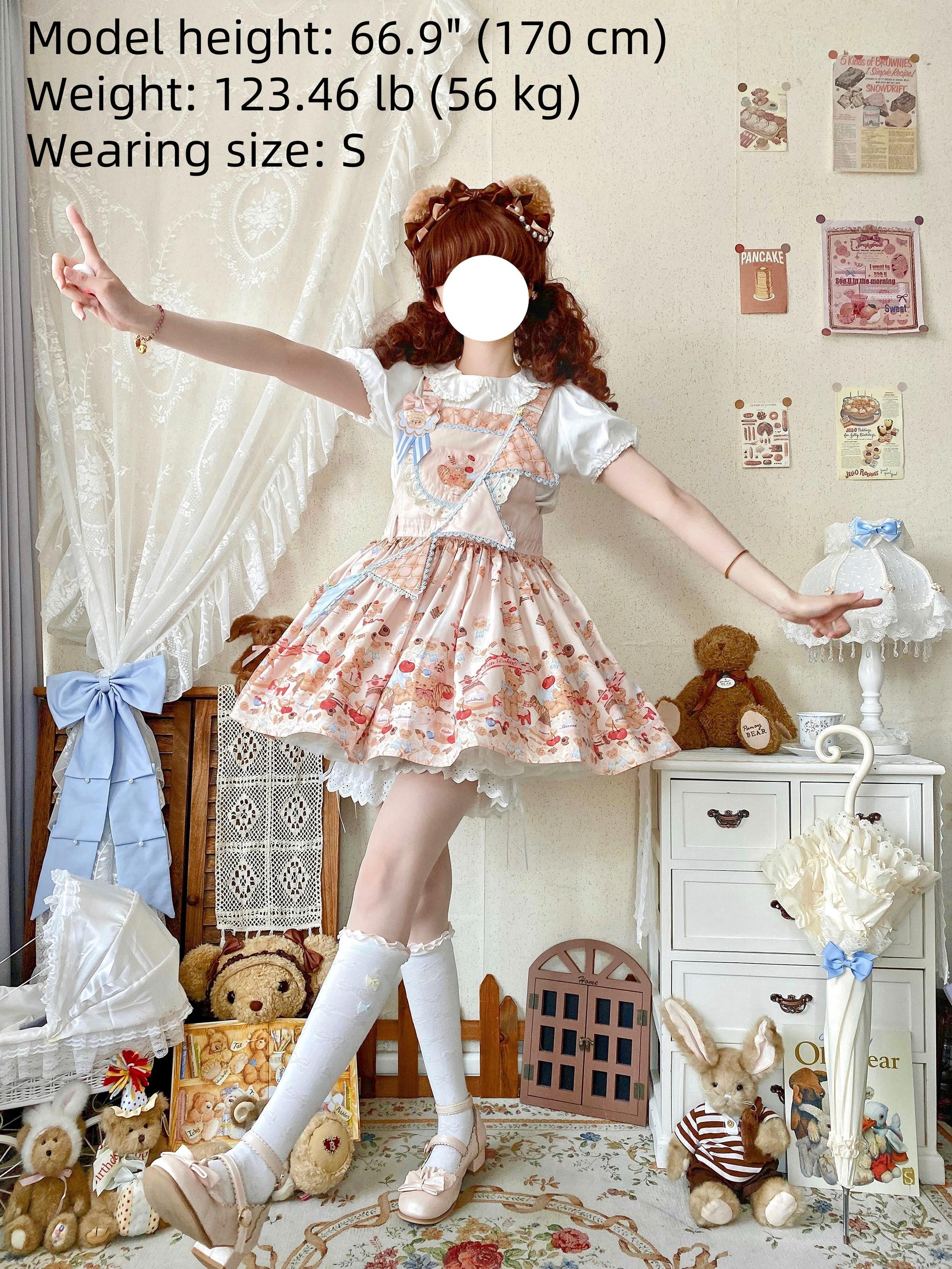 Little Bear Bonny - Kawaii Lolita Salopette, Bear & Dessert Print - Image 6