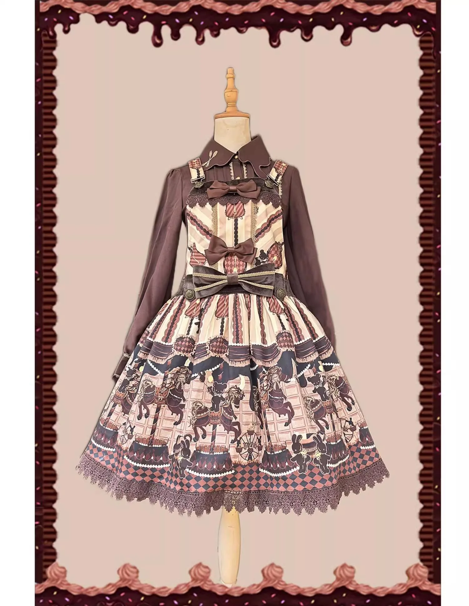 Chocolate Carousel - Kawaii Lolita Salopette Dress Set - Image 3