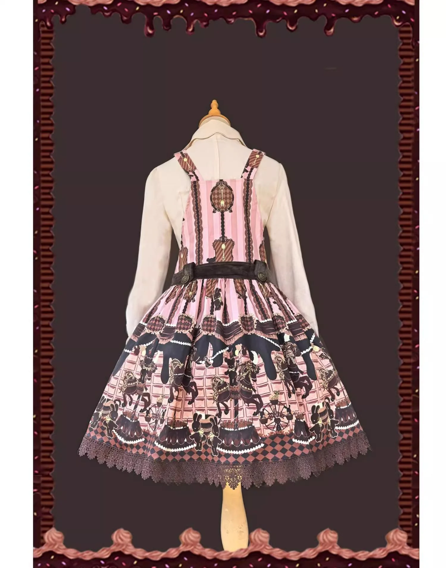 Chocolate Carousel - Kawaii Lolita Salopette Dress Set - Image 8