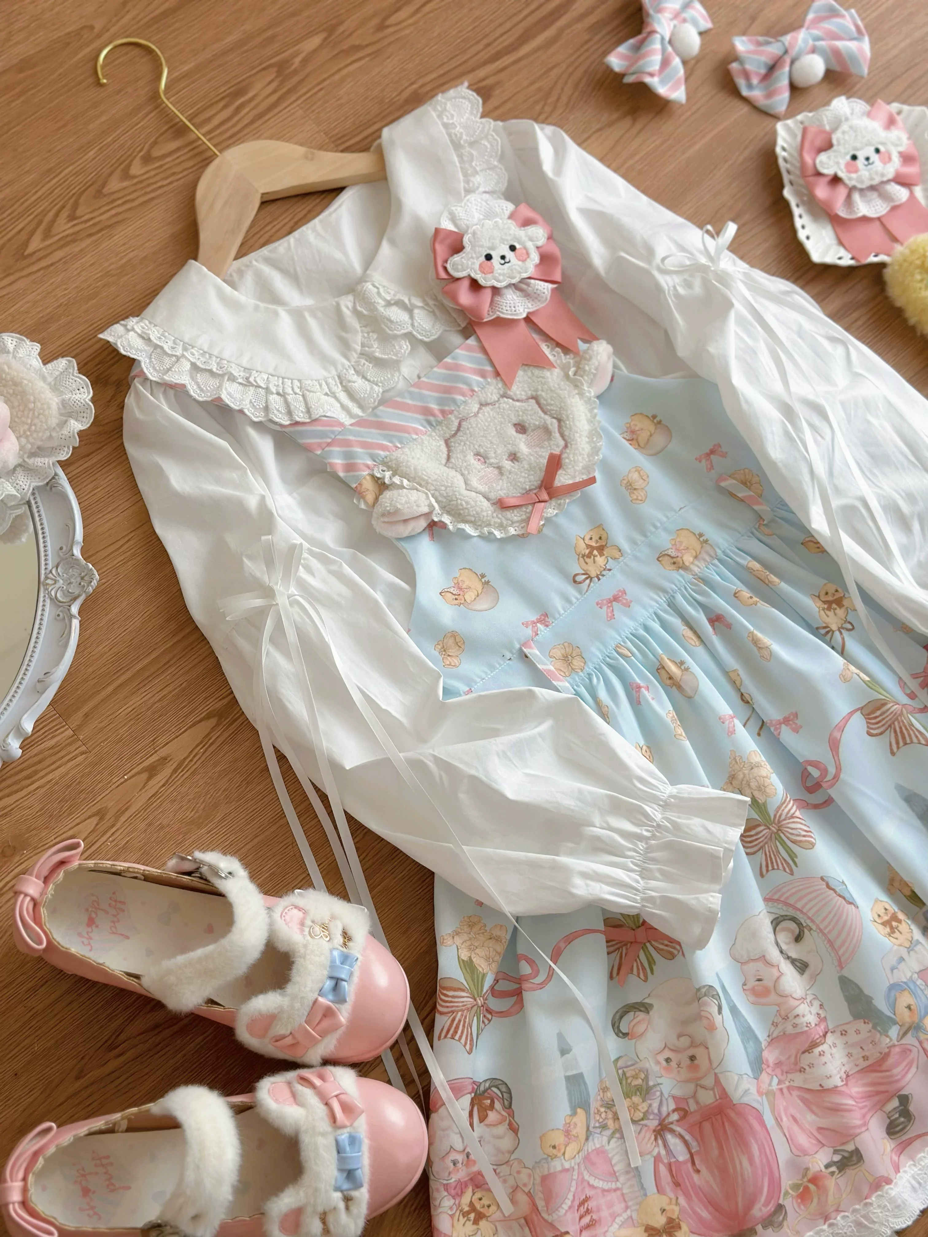 MeowMeow - Dance of the Lambs - Kawaii Lolita Salopette Dress With Cute Animal Prints - Image 10