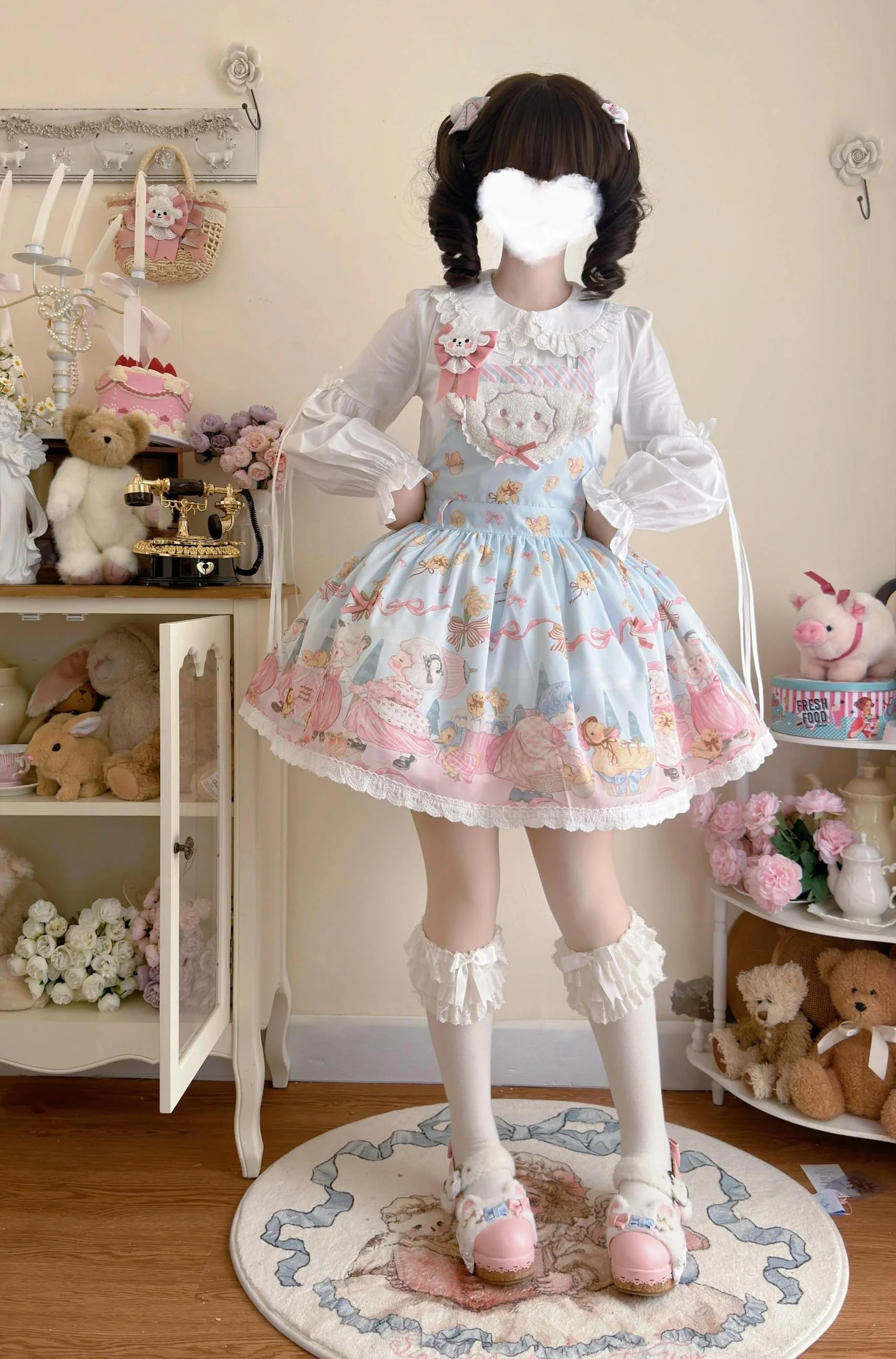 MeowMeow - Dance of the Lambs - Kawaii Lolita Salopette Dress With Cute Animal Prints - Image 3