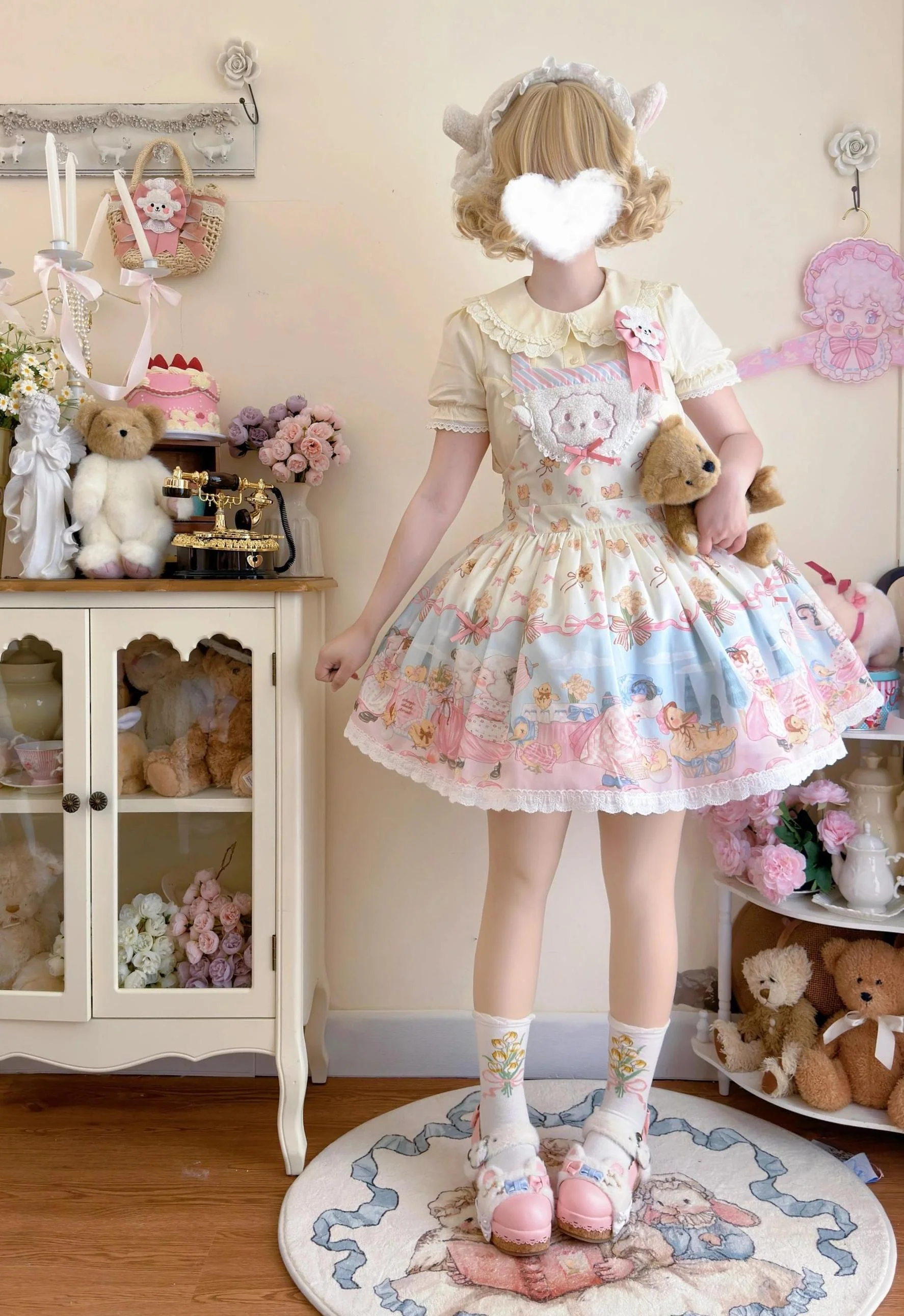 MeowMeow - Dance of the Lambs - Kawaii Lolita Salopette Dress With Cute Animal Prints - Image 4