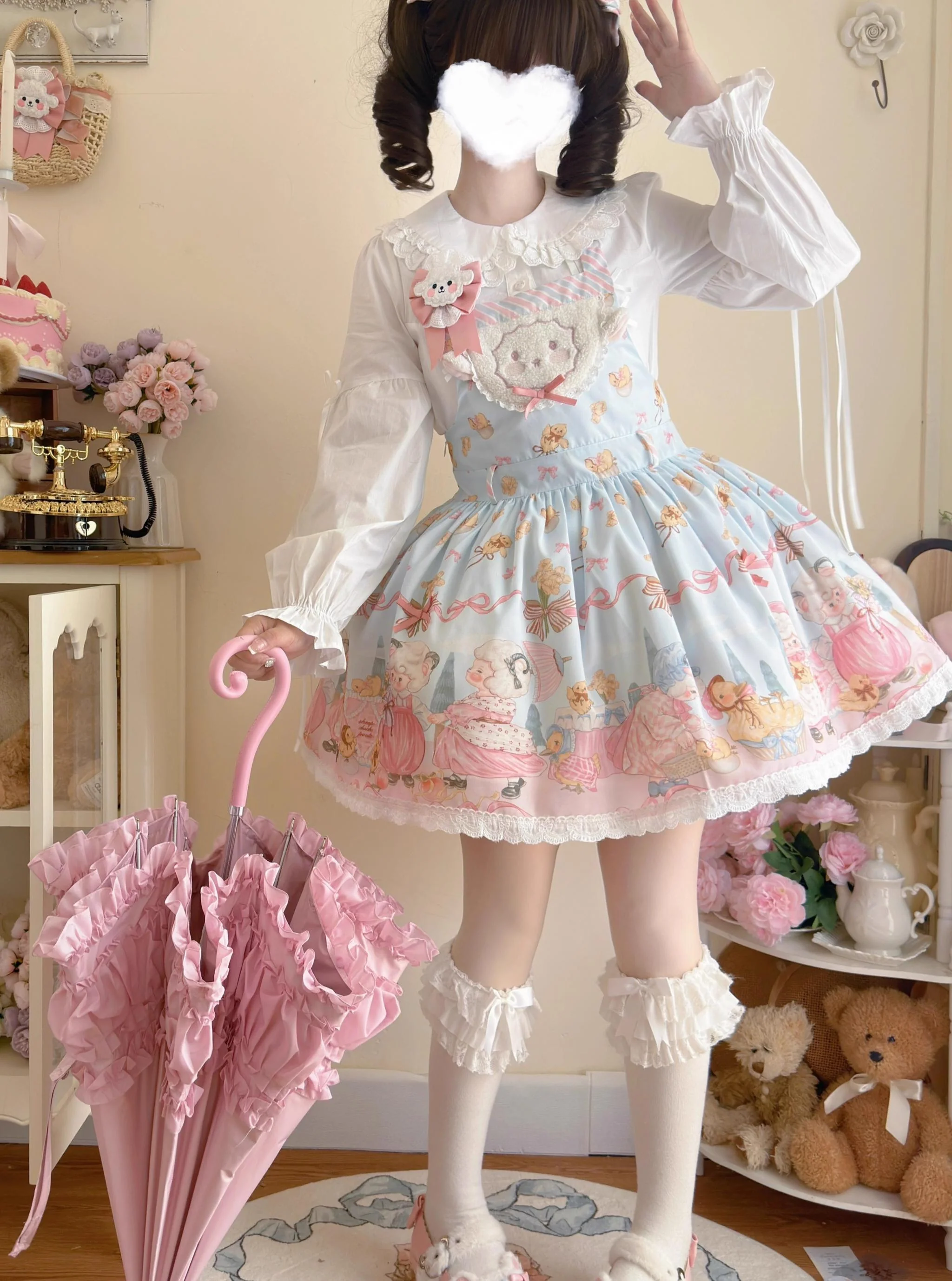 MeowMeow - Dance of the Lambs - Kawaii Lolita Salopette Dress With Cute Animal Prints - Image 5