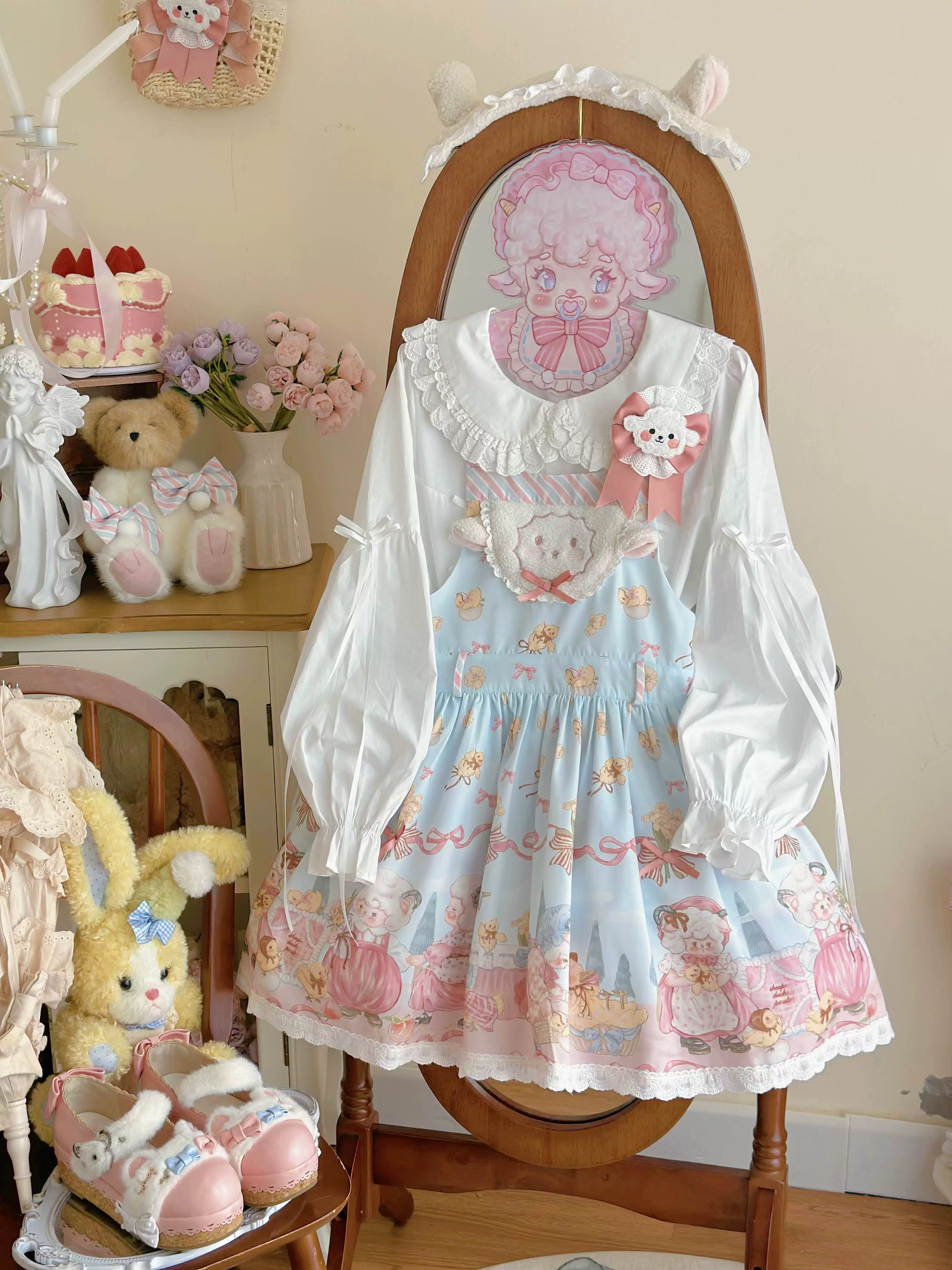MeowMeow - Dance of the Lambs - Kawaii Lolita Salopette Dress With Cute Animal Prints - Image 6