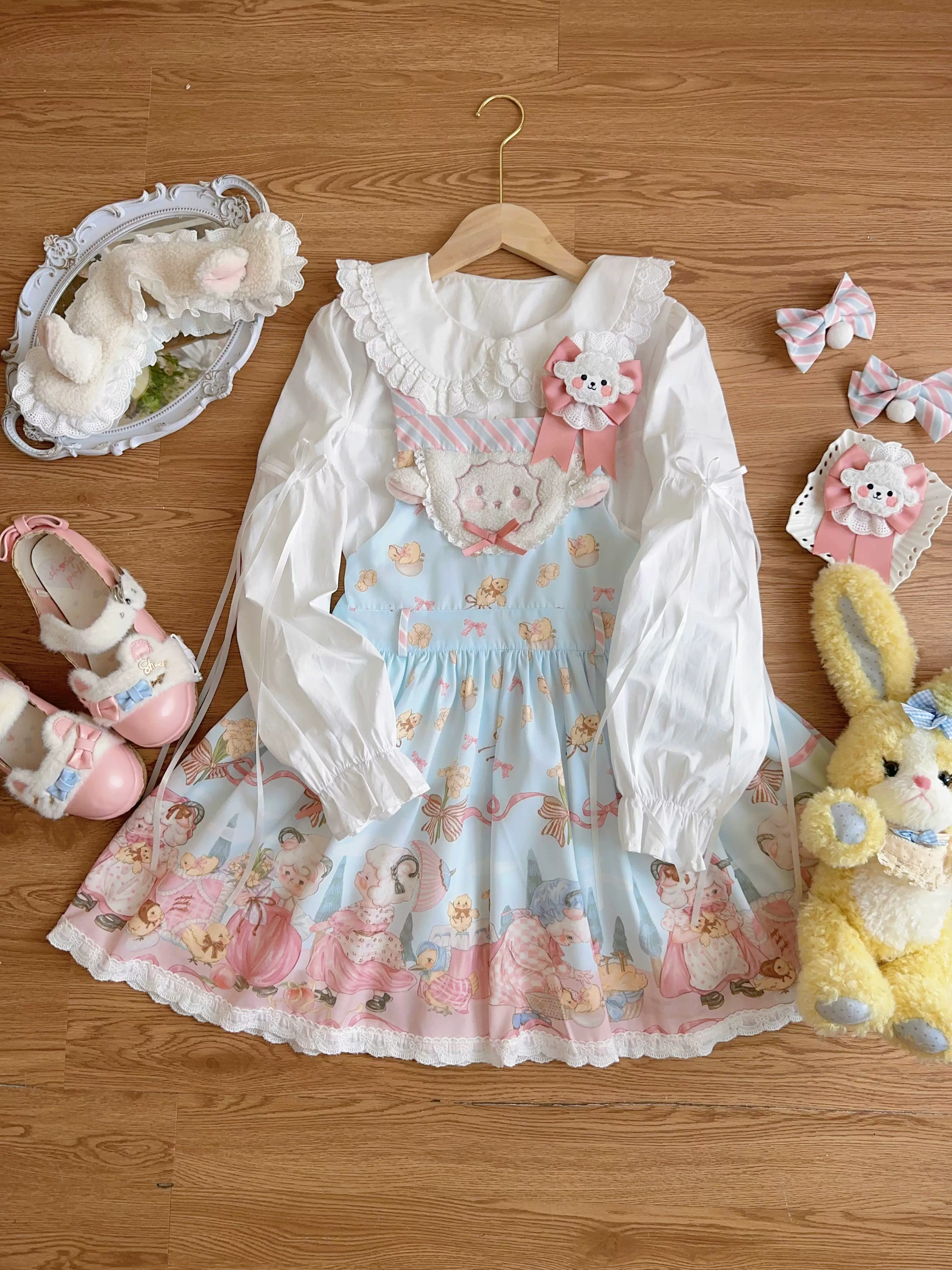 MeowMeow - Dance of the Lambs - Kawaii Lolita Salopette Dress With Cute Animal Prints - Image 7