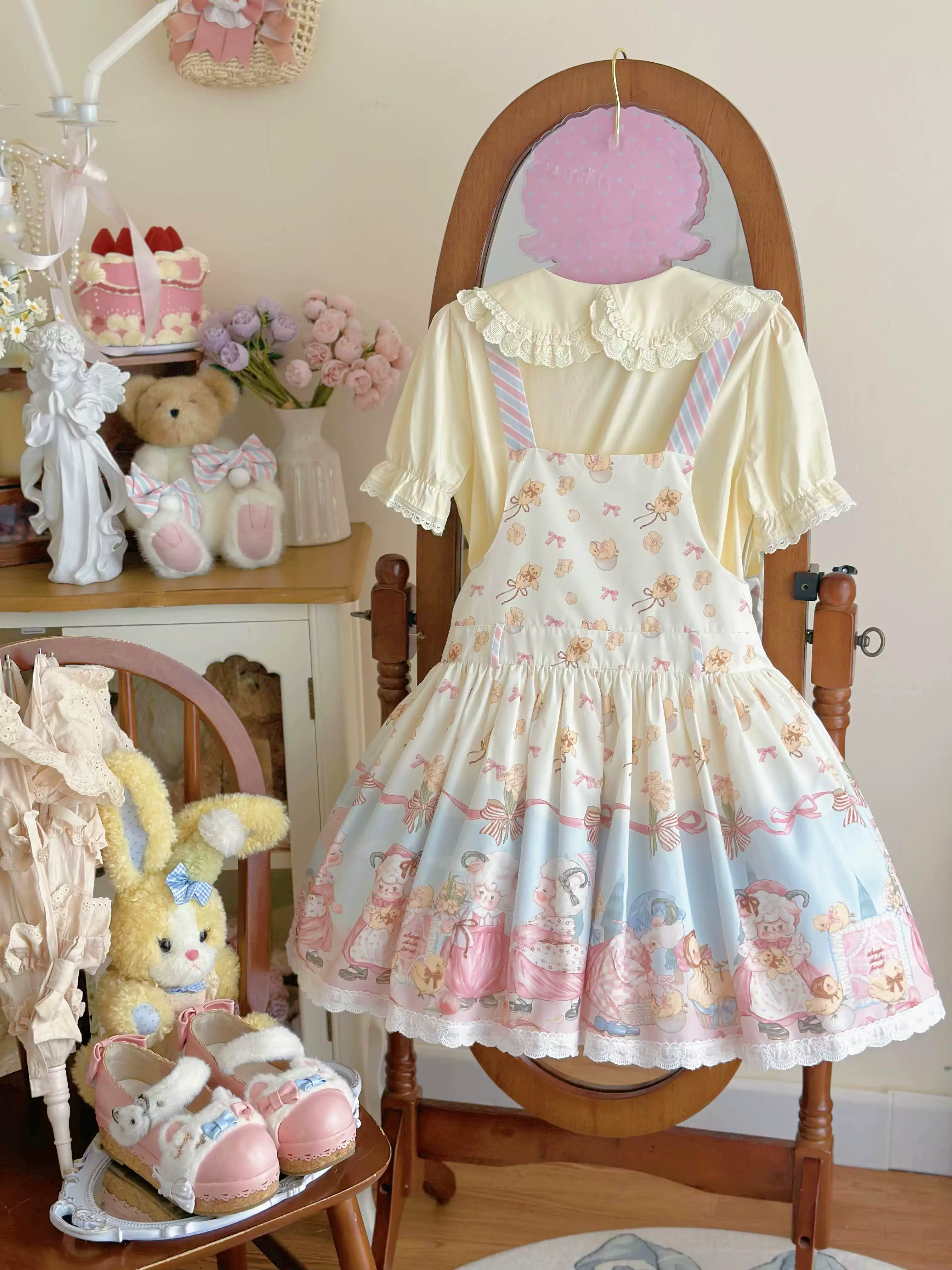 MeowMeow - Dance of the Lambs - Kawaii Lolita Salopette Dress With Cute Animal Prints - Image 8
