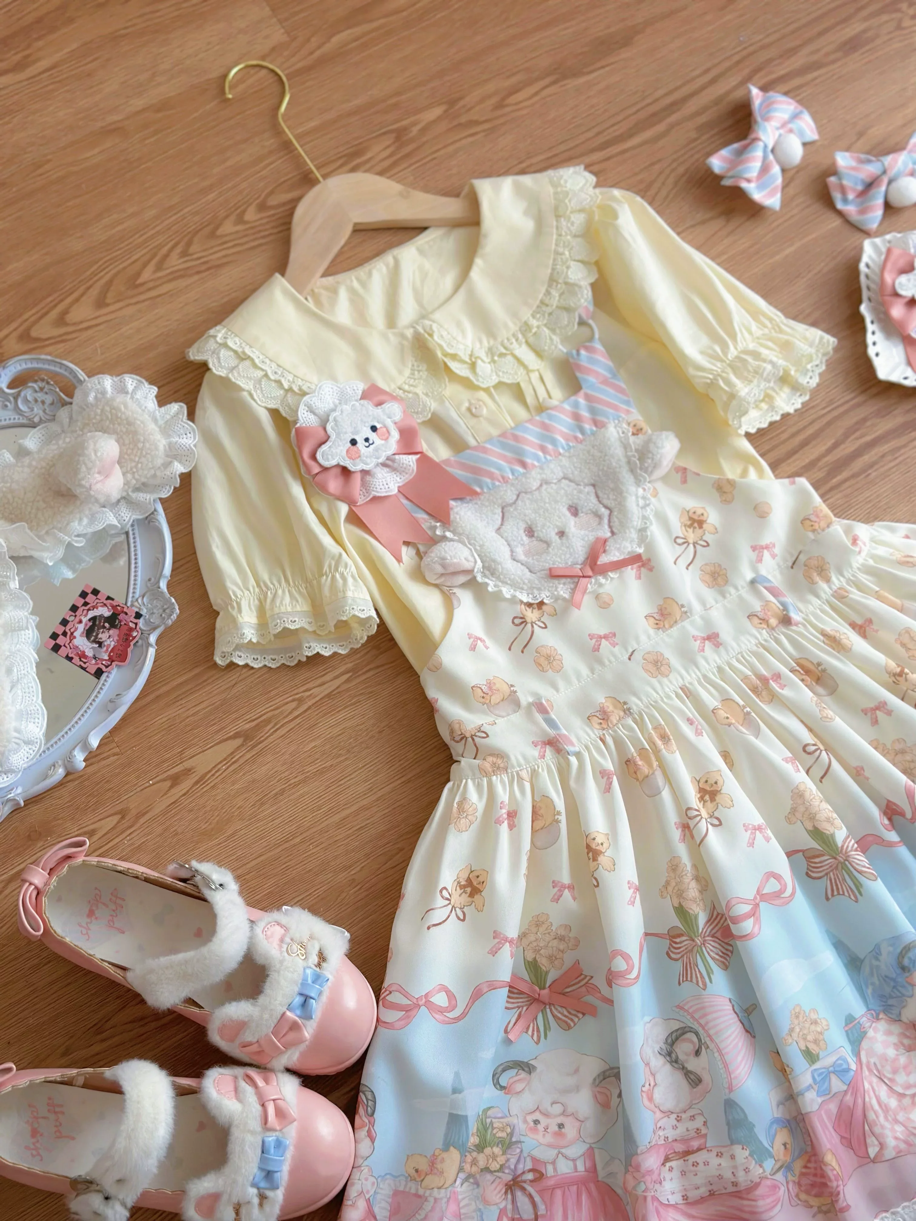 MeowMeow - Dance of the Lambs - Kawaii Lolita Salopette Dress With Cute Animal Prints - Image 9