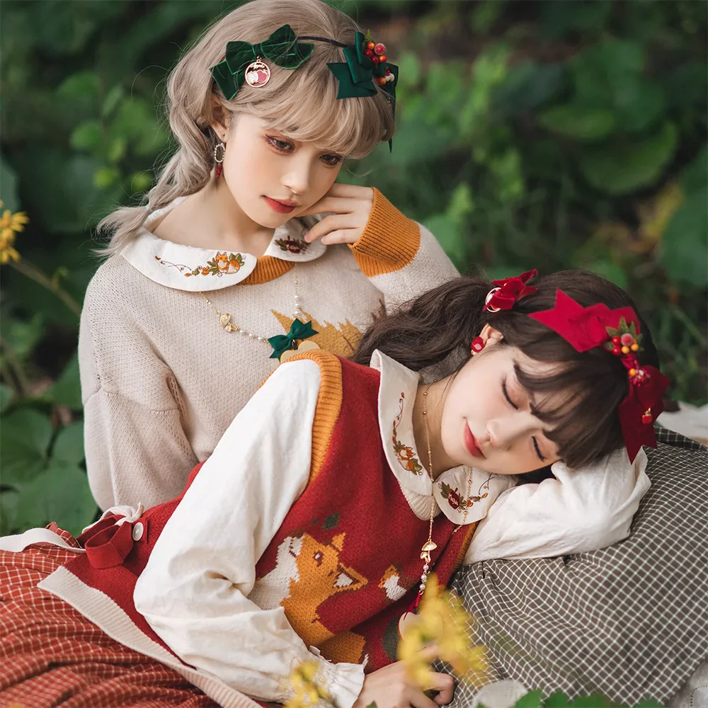 Chubby Fox in the Forest - Kawaii Lolita Vest Customized Lolita Sweater - Image 6