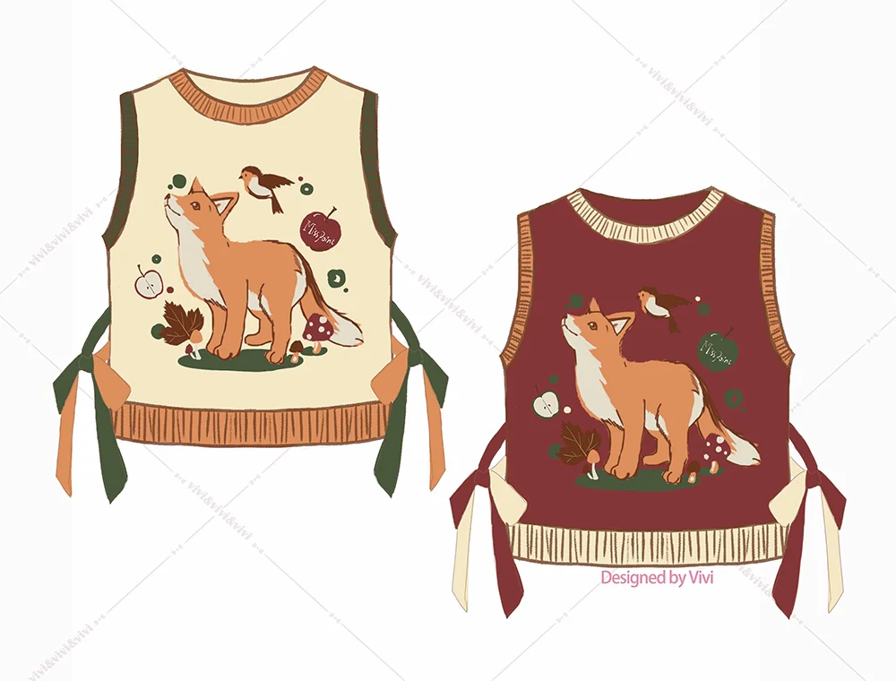 Chubby Fox in the Forest - Kawaii Lolita Vest Customized Lolita Sweater - Image 65