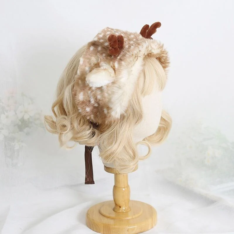 Xiaogui - Deer Spot - Kawaii Lolita Warmer Hat Japanese Sweet Deer Earmuff Hat - Image 4