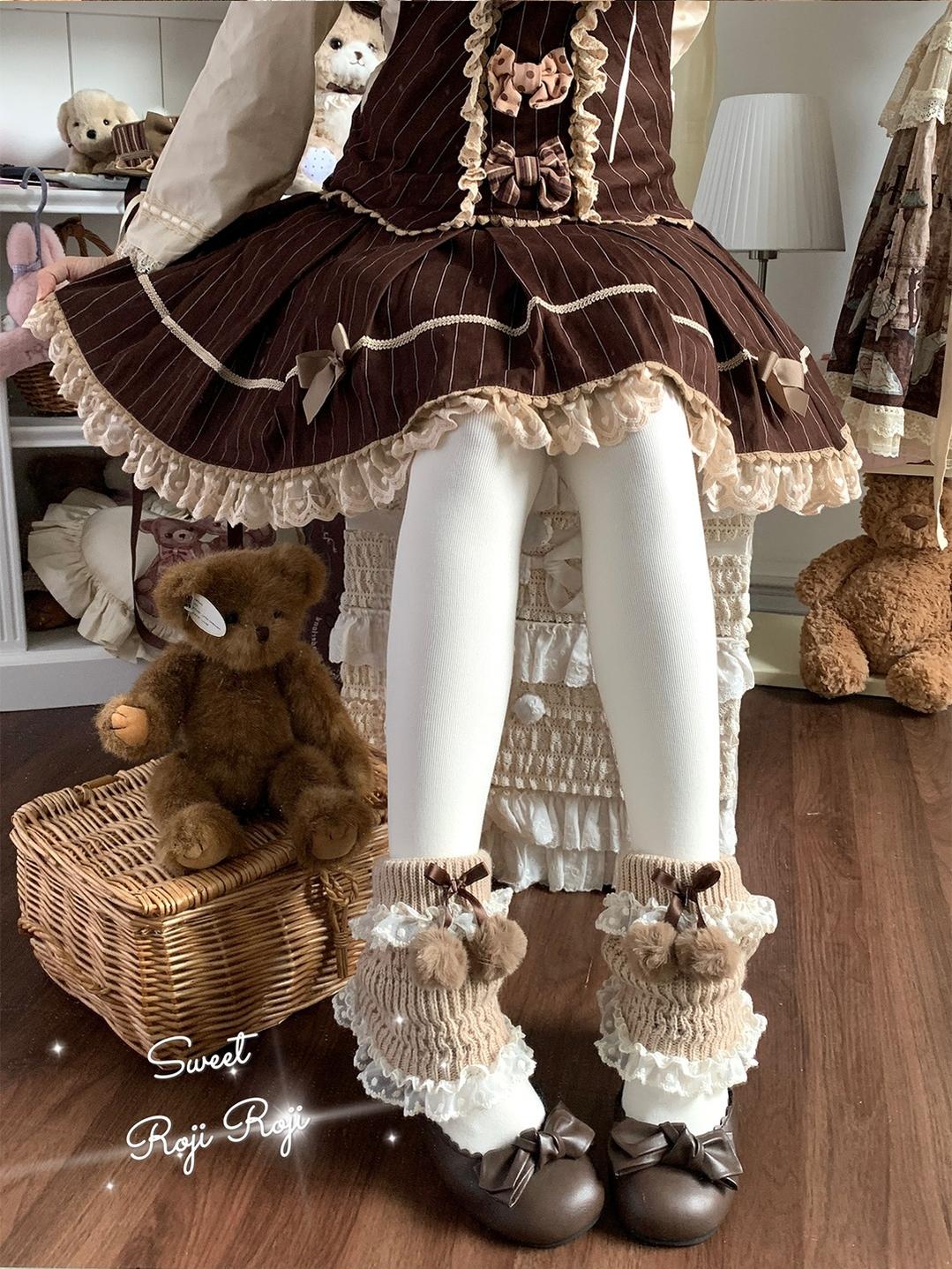 Roji Roji - Kawaii Lolita Wool Leg Warmers, Pom-Pom Accented Bow - Image 7