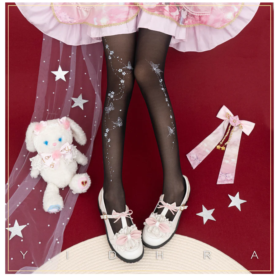 Yidhra - Butterfly Flowers - Summer 20D Velvet Lolita Tights - Image 8