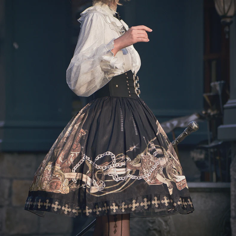 Braver's Battle - Classic Lolita Patchwork Printed Skirt - Image 5