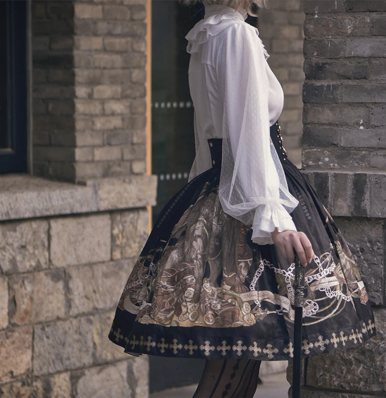 Braver's Battle - Classic Lolita Patchwork Printed Skirt - Image 7