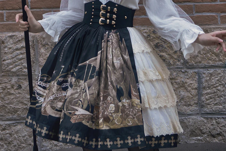 Braver's Battle - Classic Lolita Patchwork Printed Skirt - Image 9