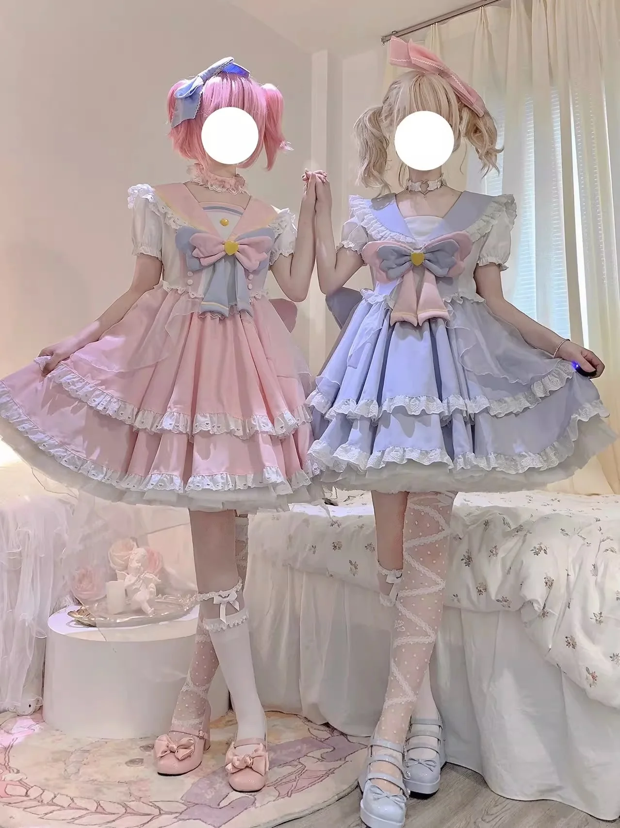Labixiaoxin - Sweet Lolita OP Dress Navy Collar Pastel Tiered Dress - Image 2