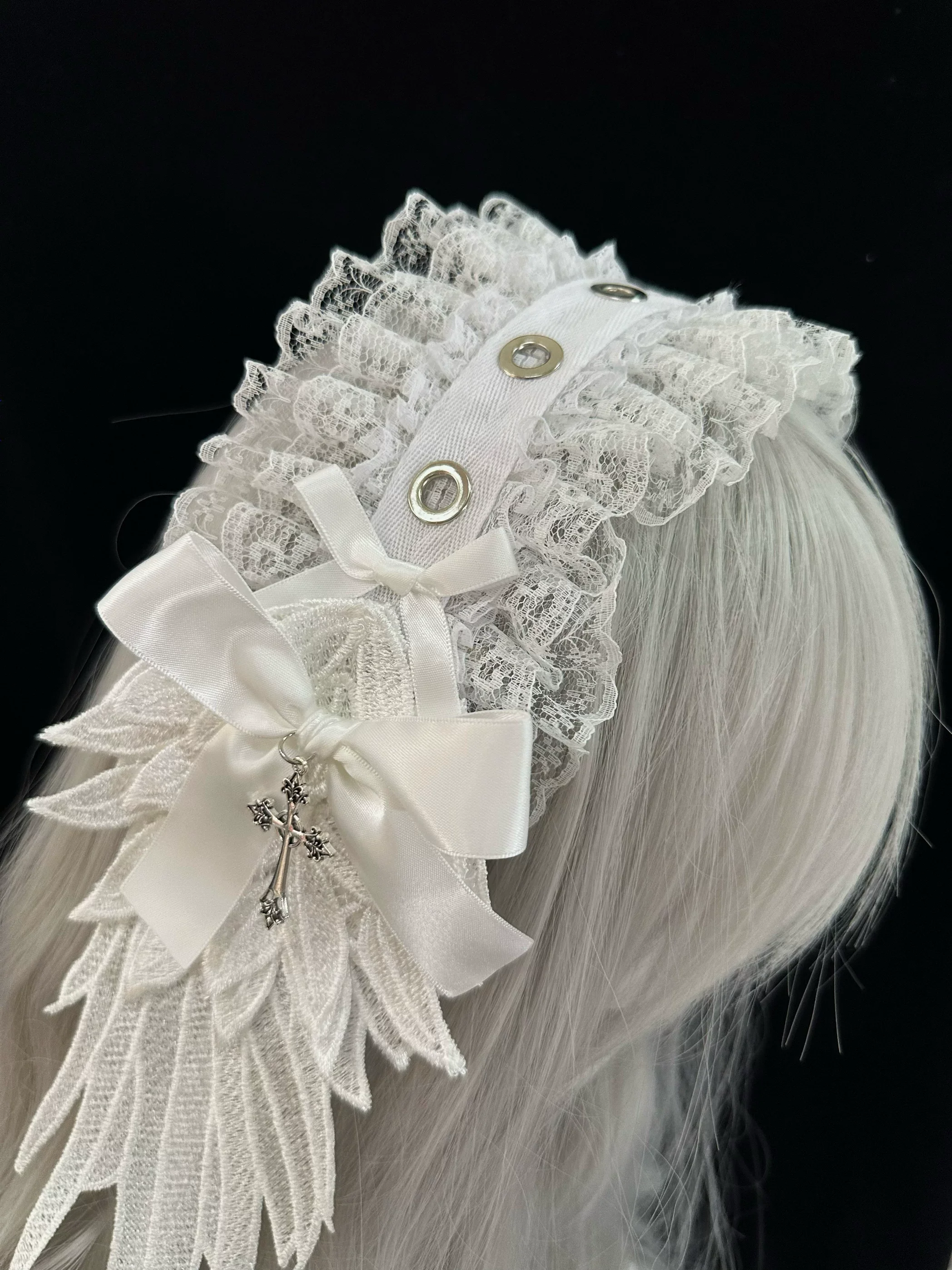 Lace Gothic Lolita Hairband, Feather Decoration - Image 7
