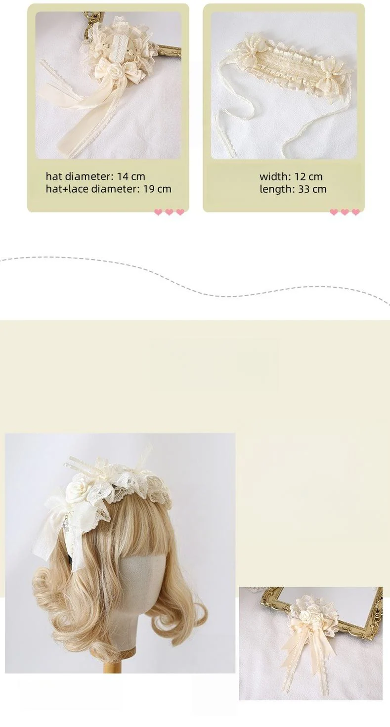 Xiaogui - Lace Lolita Headdress Set With Bow/Ruffle Details - Image 13