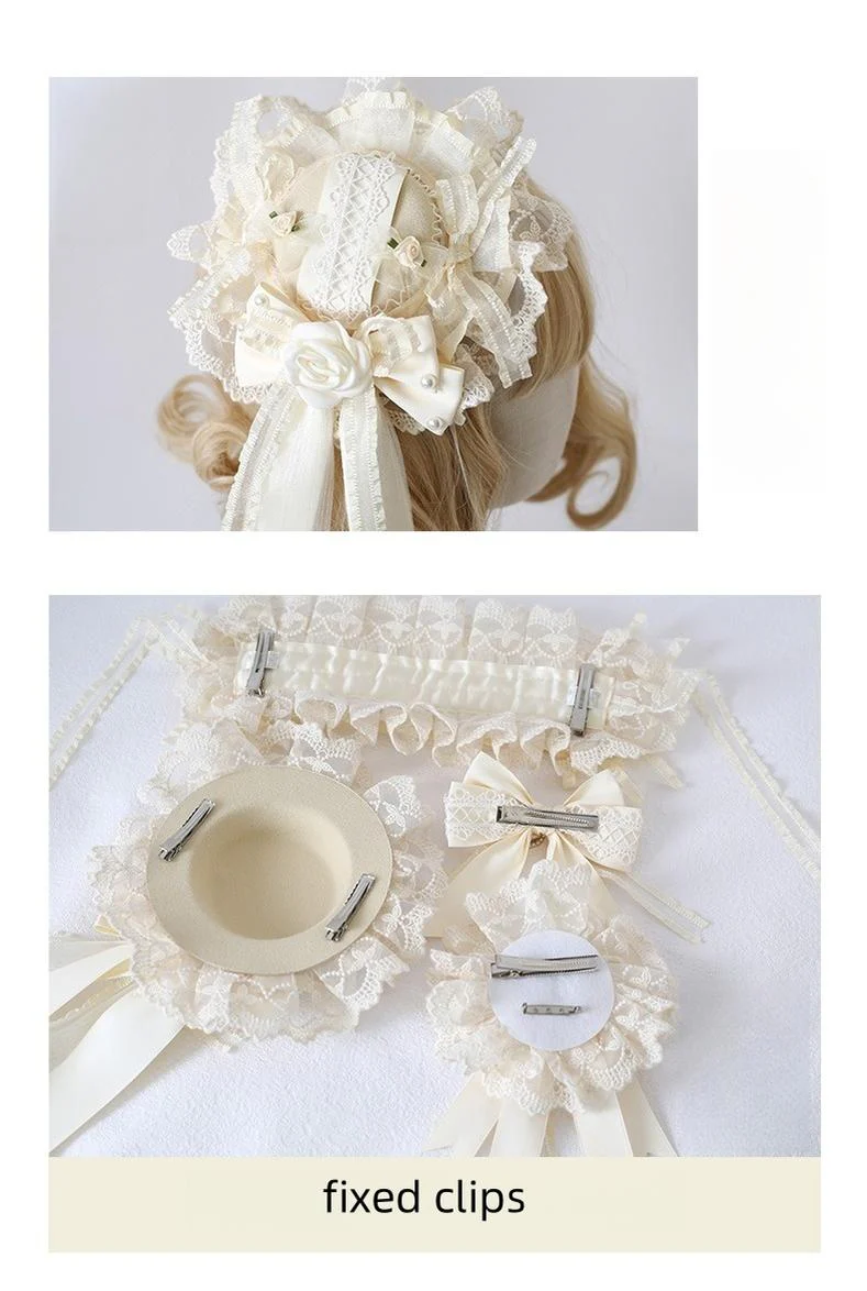 Xiaogui - Lace Lolita Headdress Set With Bow/Ruffle Details - Image 4