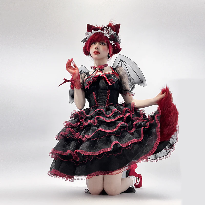 Daydream Whisper - Shisan District - Wedding Lolita OP Suit with Angel Demon Wings - Image 13