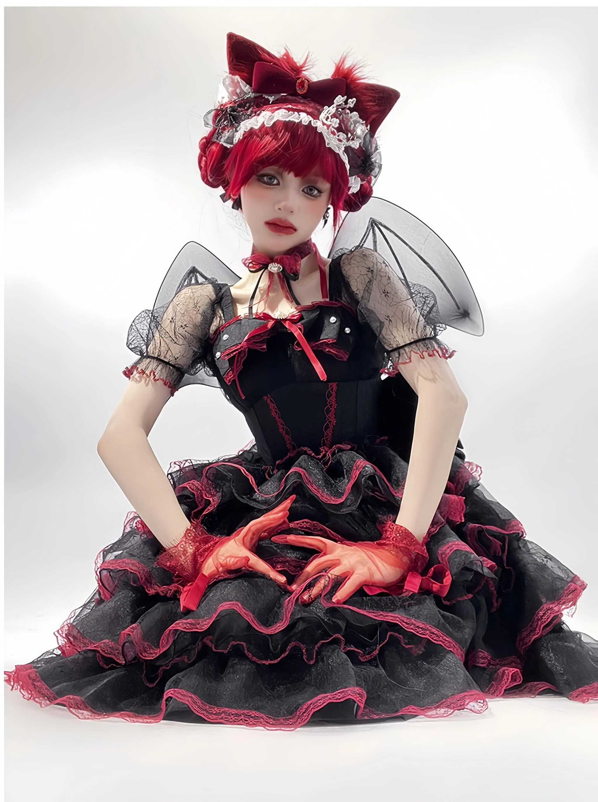 Daydream Whisper - Shisan District - Wedding Lolita OP Suit with Angel Demon Wings - Image 14