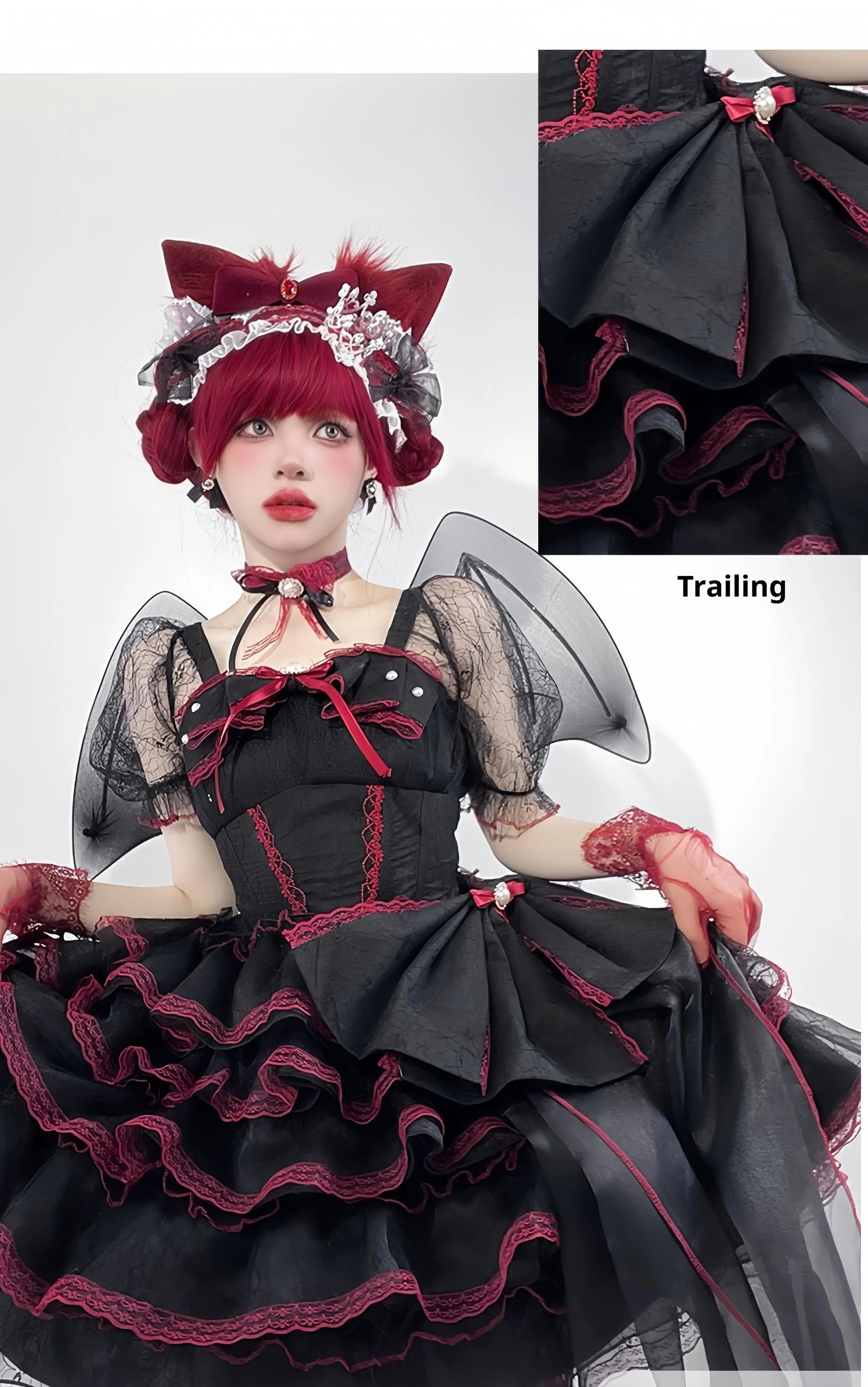 Daydream Whisper - Shisan District - Wedding Lolita OP Suit with Angel Demon Wings - Image 15