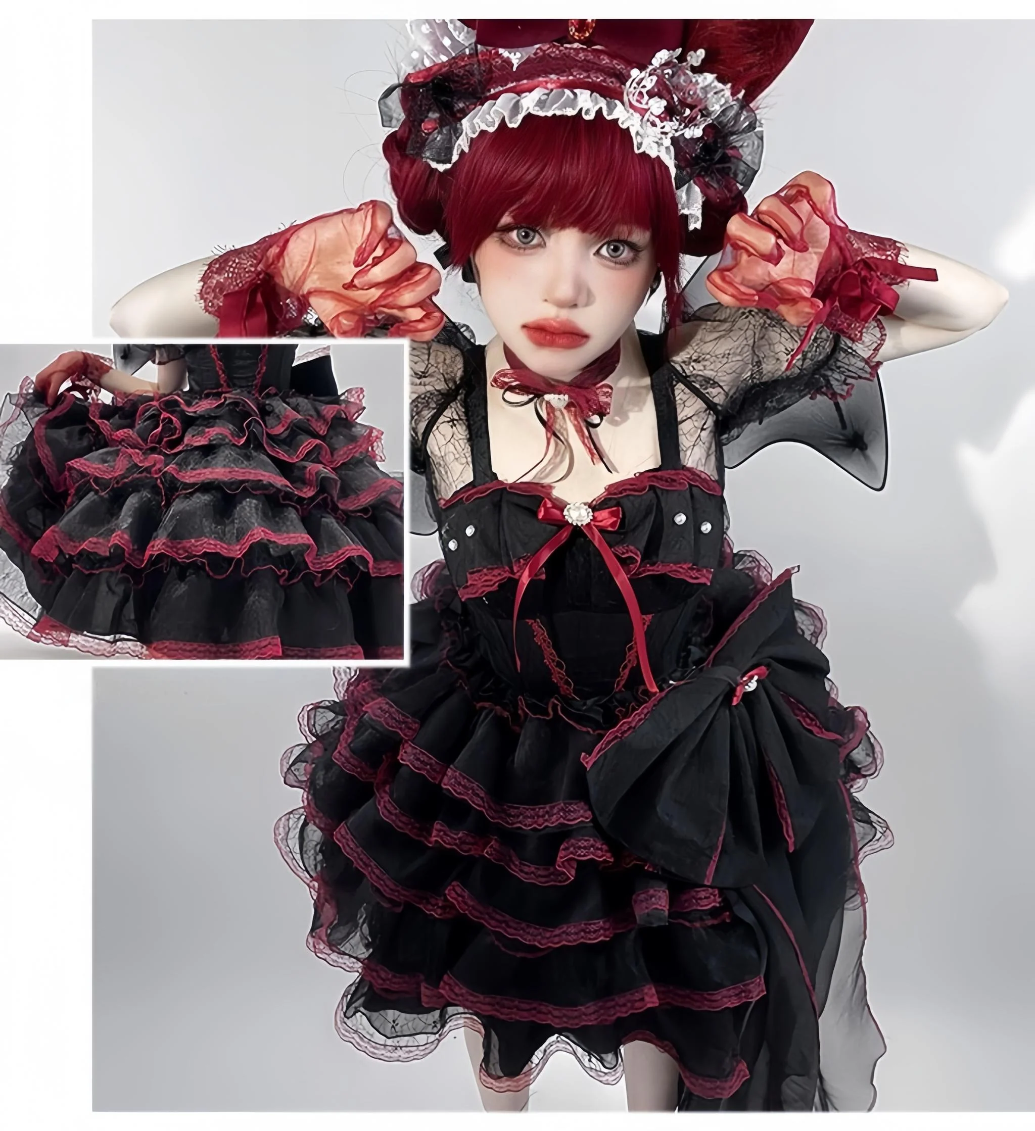 Daydream Whisper - Shisan District - Wedding Lolita OP Suit with Angel Demon Wings - Image 16
