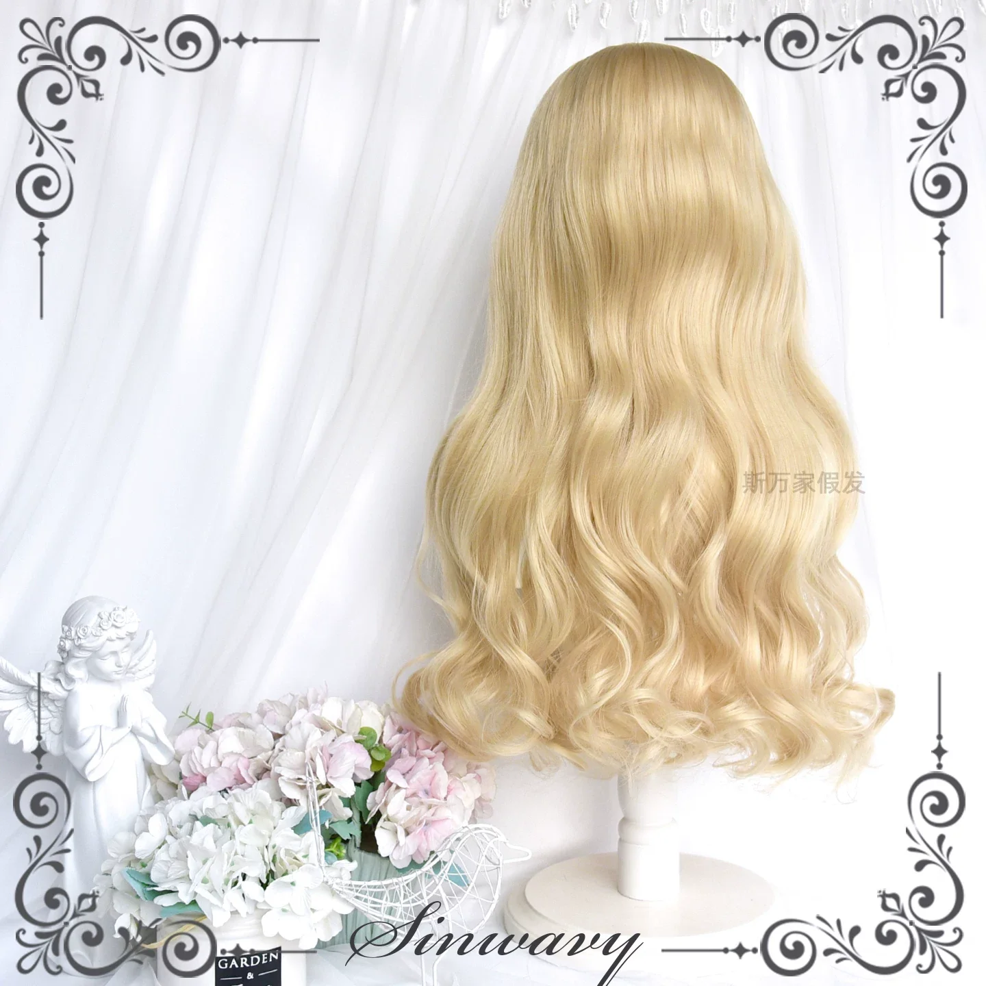 Light Blone Wavy Lolita Wig, Straight Bang - Image 2